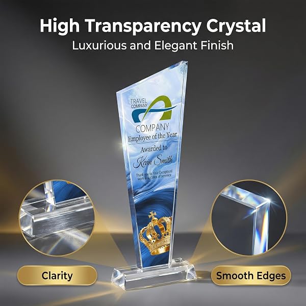 WERWAES Trofeo de Cristal Personalizado con Grabado de Texto/Logo - Regalo para Empleados, Jubilación, Eventos, Premios Deportivos y Reconocimientos - 3