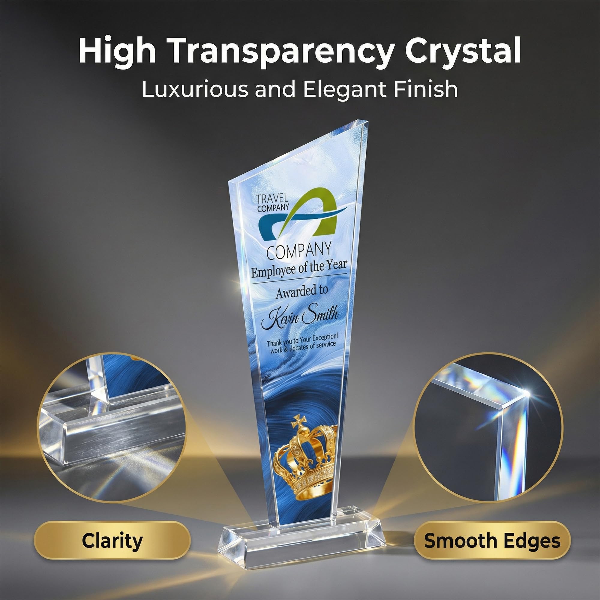 WERWAES Trofeo de Cristal Personalizado con Grabado de Texto/Logo - Regalo para Empleados, Jubilación, Eventos, Premios Deportivos y Reconocimientos — view 3