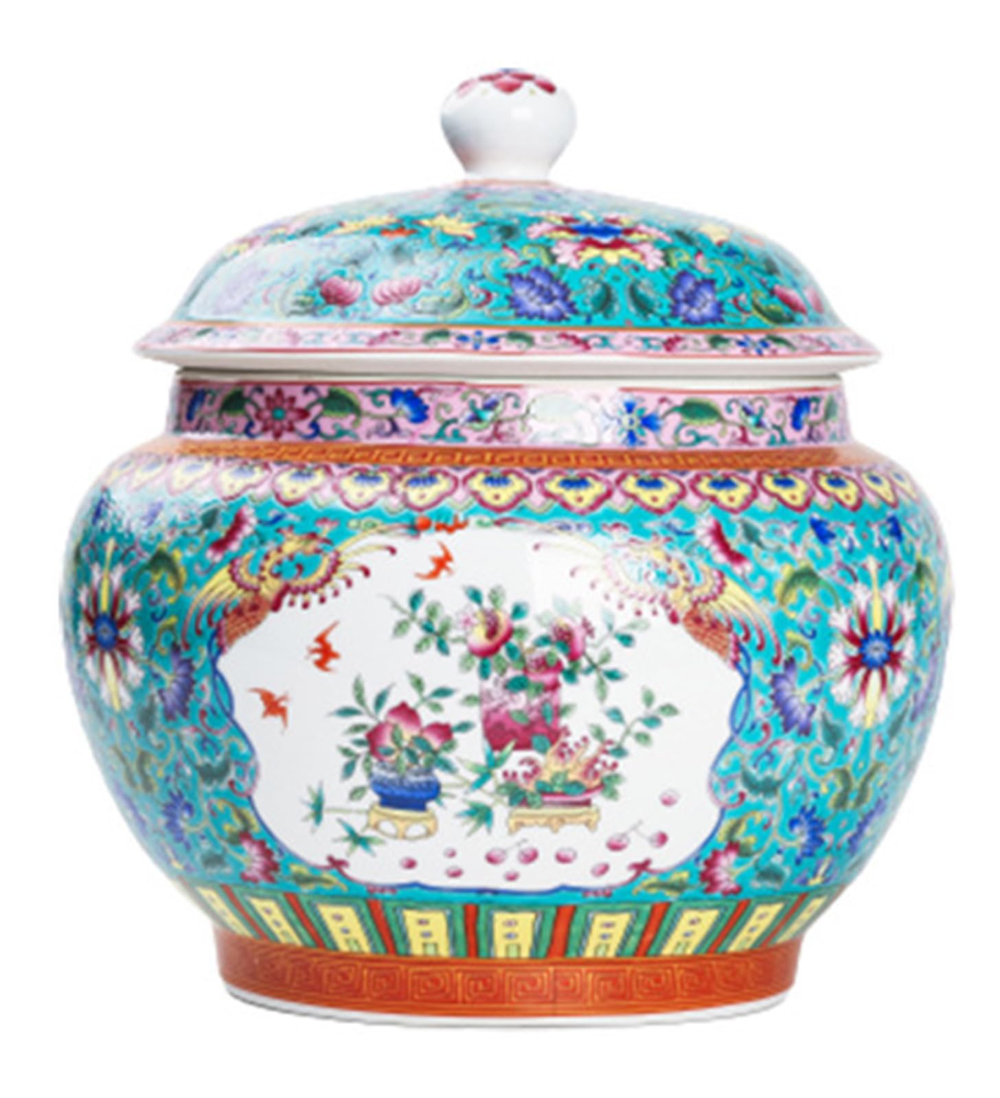 NHDVDVAV Handcrafted Ceramic Ginger Jar,Chinoiserie Ginger Jar for Home Decor, Decorative Vase with Lid for Living Room, Bedroom & Office,Centerpiece,D