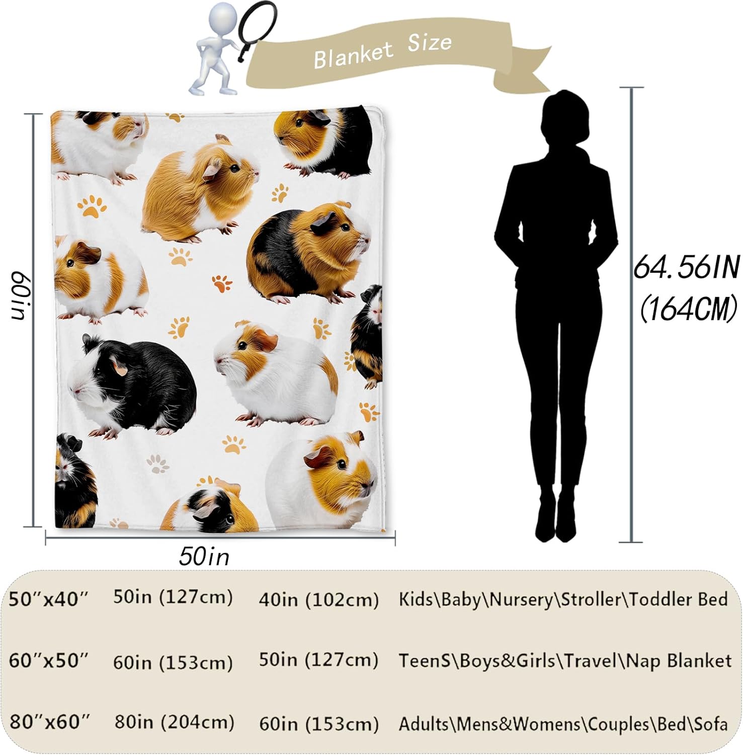 Adorable Guinea Pig Pattern Blanket Soft Flannel Throw Blankets - Cozy, Lightweight & Fluffy - Perfect for Couch, Bed, Travel - Cute Home Decor for Indoor & Outdoor Use 60"x50"