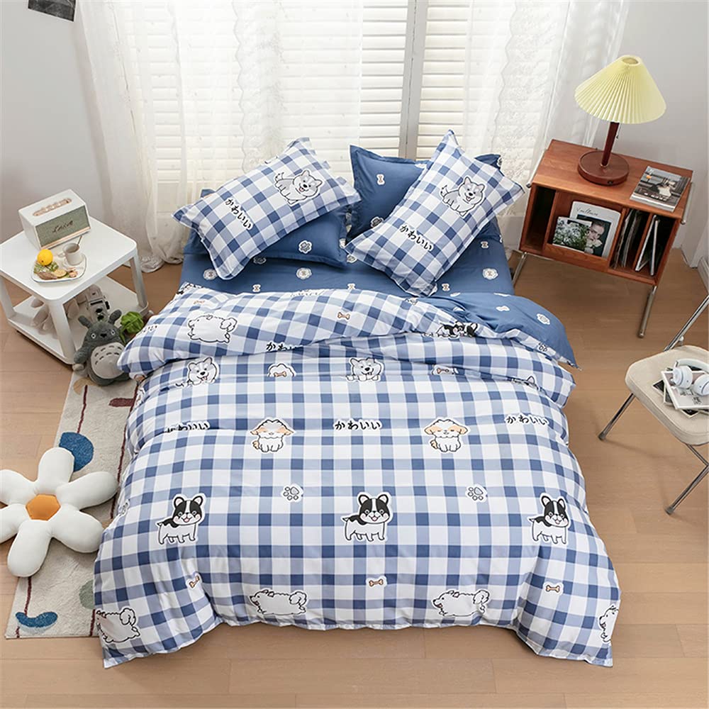 Meiju-Shop Cute Dog Duvet Cover Set Bedding 4 Piece, Meiju Cartoon Bedding Set For Adult Kids, Comfort Microfiber Quilt Cover With Zipper, Flat Sheet + 2 Pillowcases (,200X200cm)