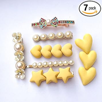 Radhya Accessories 8 in 1 set hair clips for Women, Hair Clips for Women Stylish, Lovely clips for hair for girls (Multi color) yellow RA-15