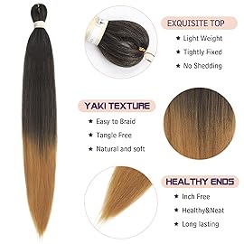 Beyond Beauty Braiding Hair pre stretched, Braids Synthetic Fiber Ombre Yaki Texture, Natural Easy Twist Braids Crochet Hair Hot Water Setting hair extensions