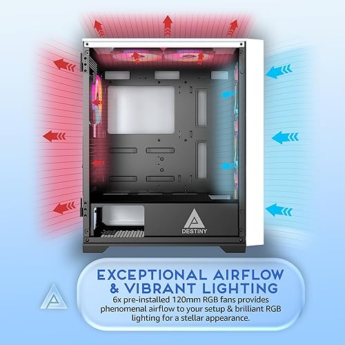 Miniatura 4 de Apevia Destiny-PRO-WH Destiny Pro Mid Tower - Funda para PC para juegos con 6 ventiladores ARGB de 4.724 in, 366 modos de luz RGB, 1 panel frontal
