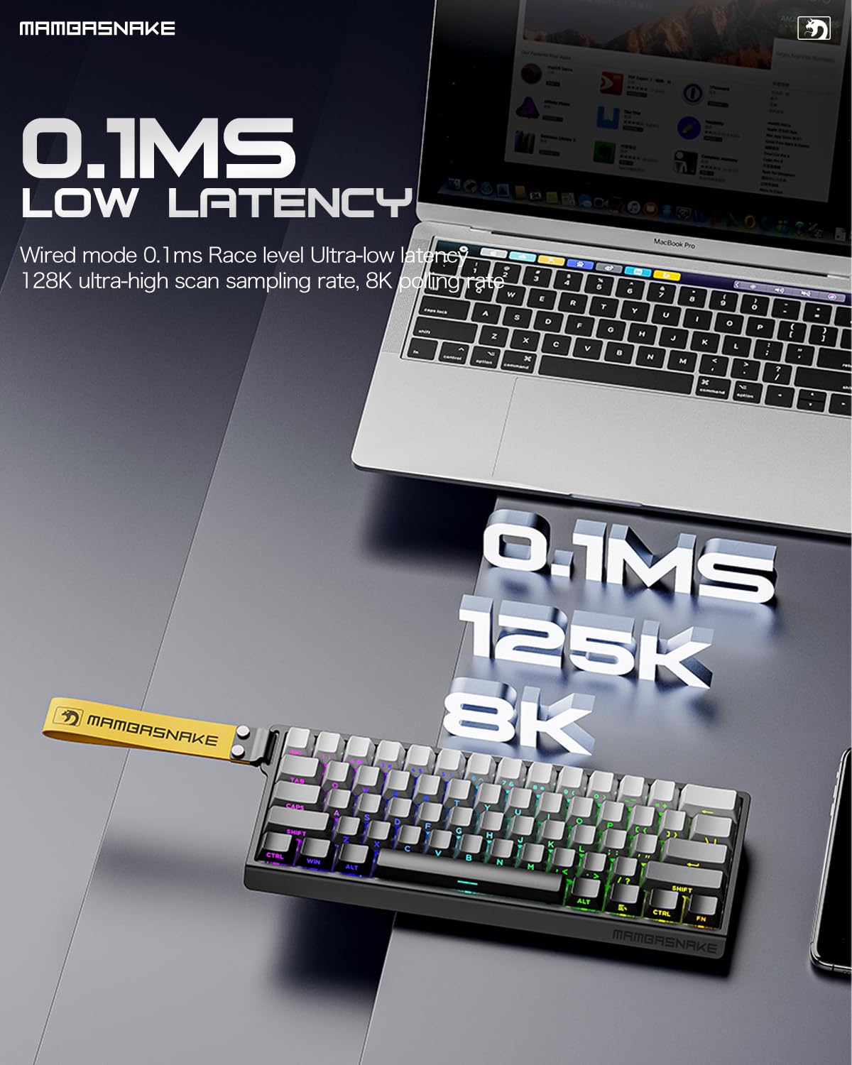 MAMBASNAKE X60 HE Rapid Trigger Magnetic Keyboard, 0.01mm RT Accuracy Gaming Keyboard, Magnetic Switch, Tri-Mode, 0.125ms Latency, 8K Polling Rate, 4000mAh, for Gamer - White