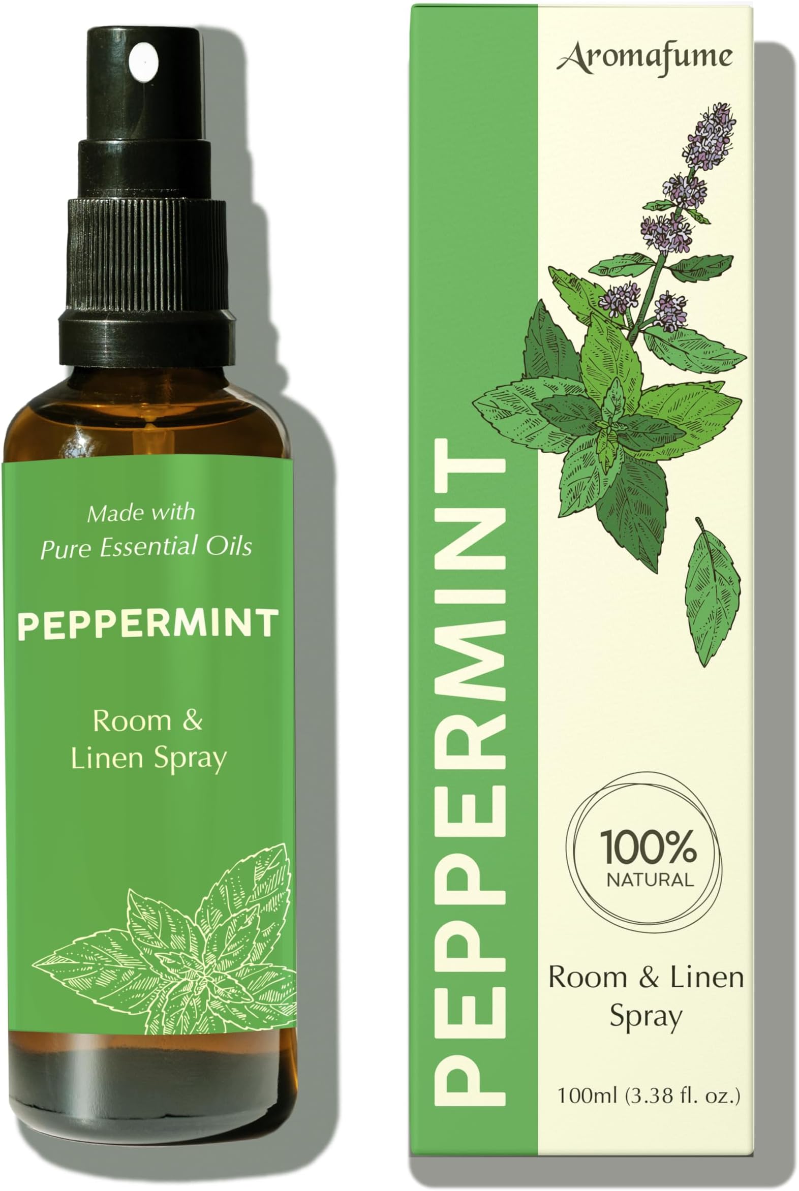 Aromafume Peppermint Room, Linen & Pillow Spray|100Ml/3.38 Fl Oz|With Pure Peppermint Essential Oil|Aromatherapy Spray For Relaxation, Sleep & Stress Relief|Mist For Bedding, Fabrics