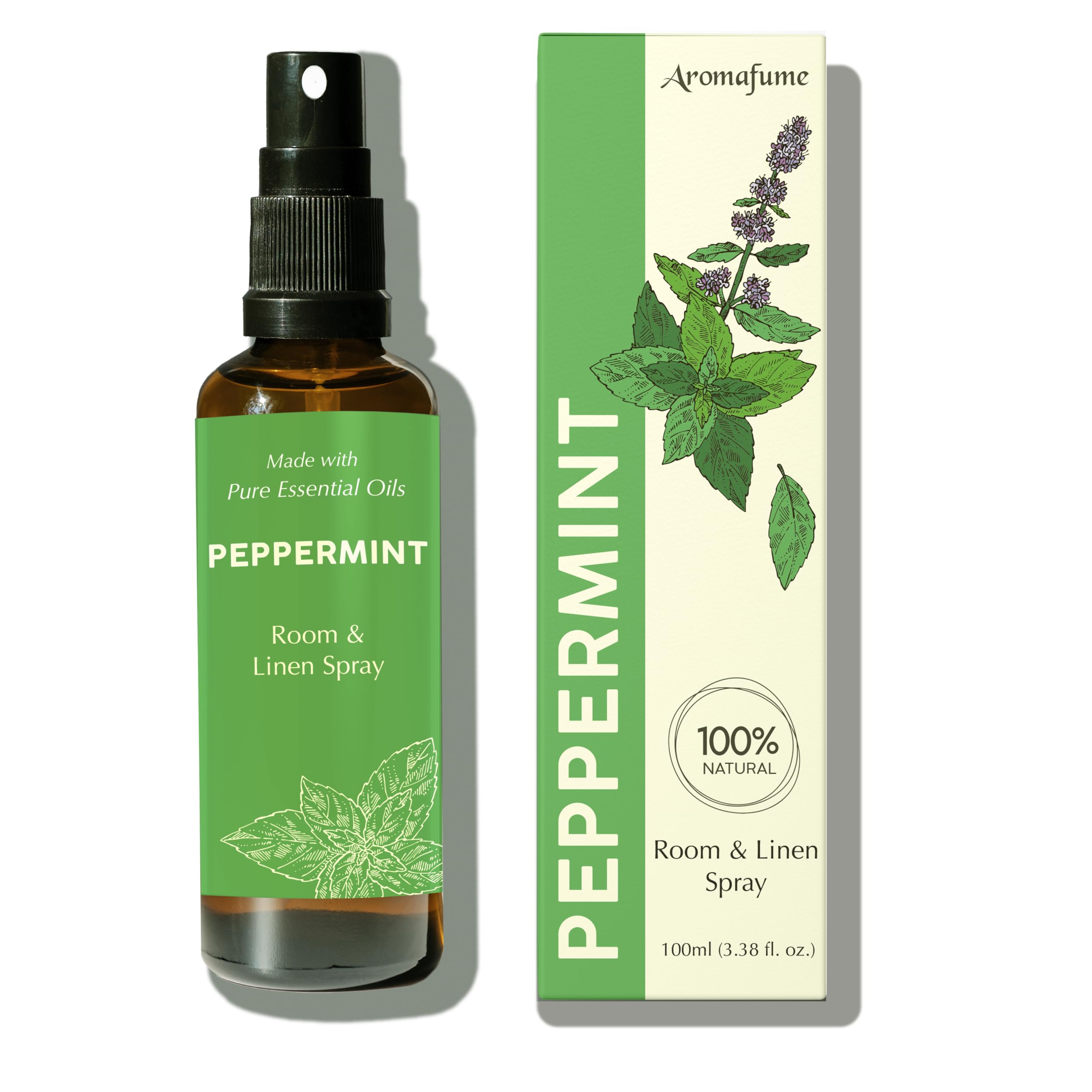 Aromafume Peppermint Room, Linen & Pillow Spray|100Ml/3.38 Fl Oz|With Pure Peppermint Essential Oil|Aromatherapy Spray For Relaxation, Sleep & Stress Relief|Mist For Bedding, Fabrics