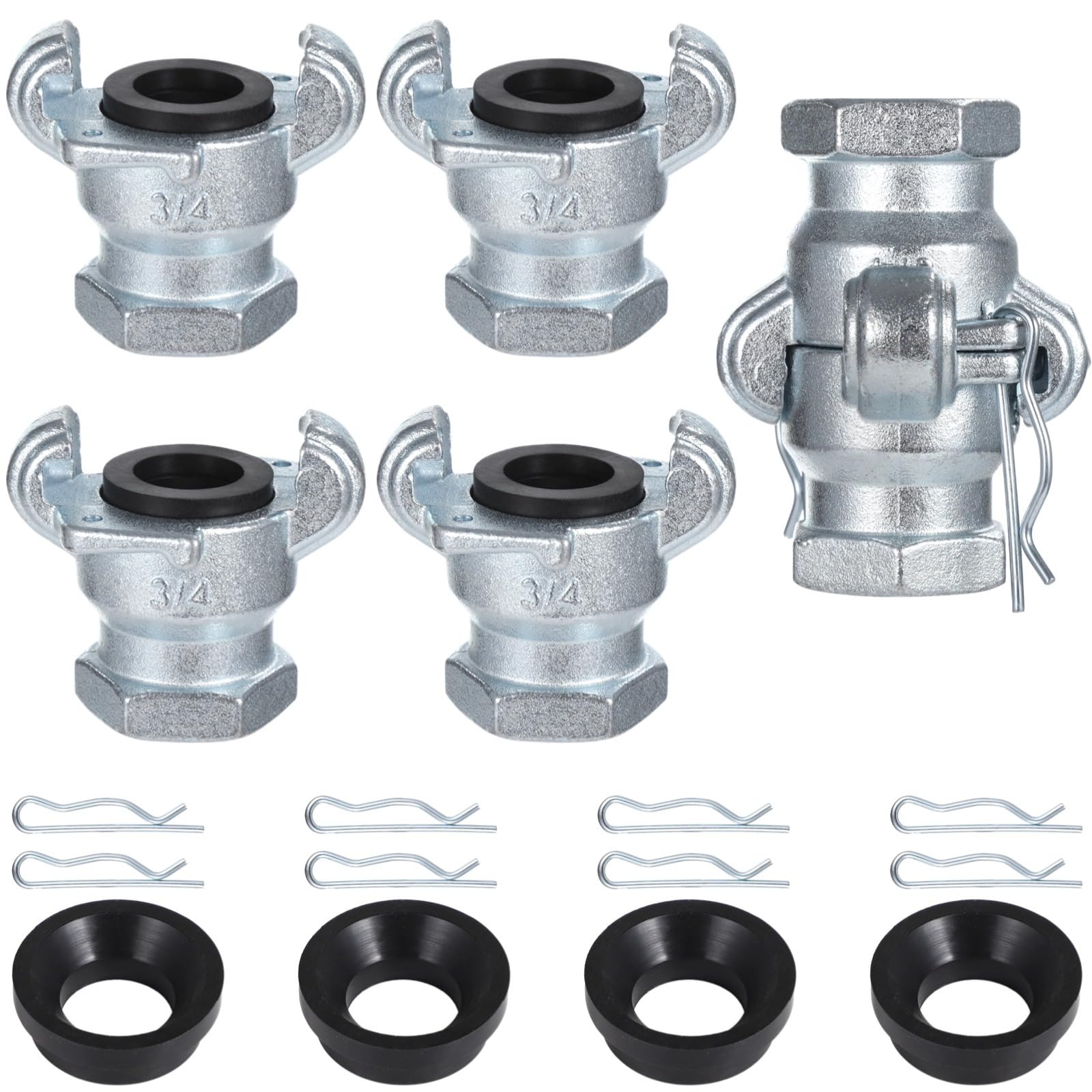 4er-Set NPT-Luftschlauchkupplungen aus Kohlenstoffstahl, 3/4 Zoll Innengewinde Chicago-Anschluss, universelle Schlauchverbinder mit Sicherungsklammern und Ersatzdichtungen bis 150 PSI
