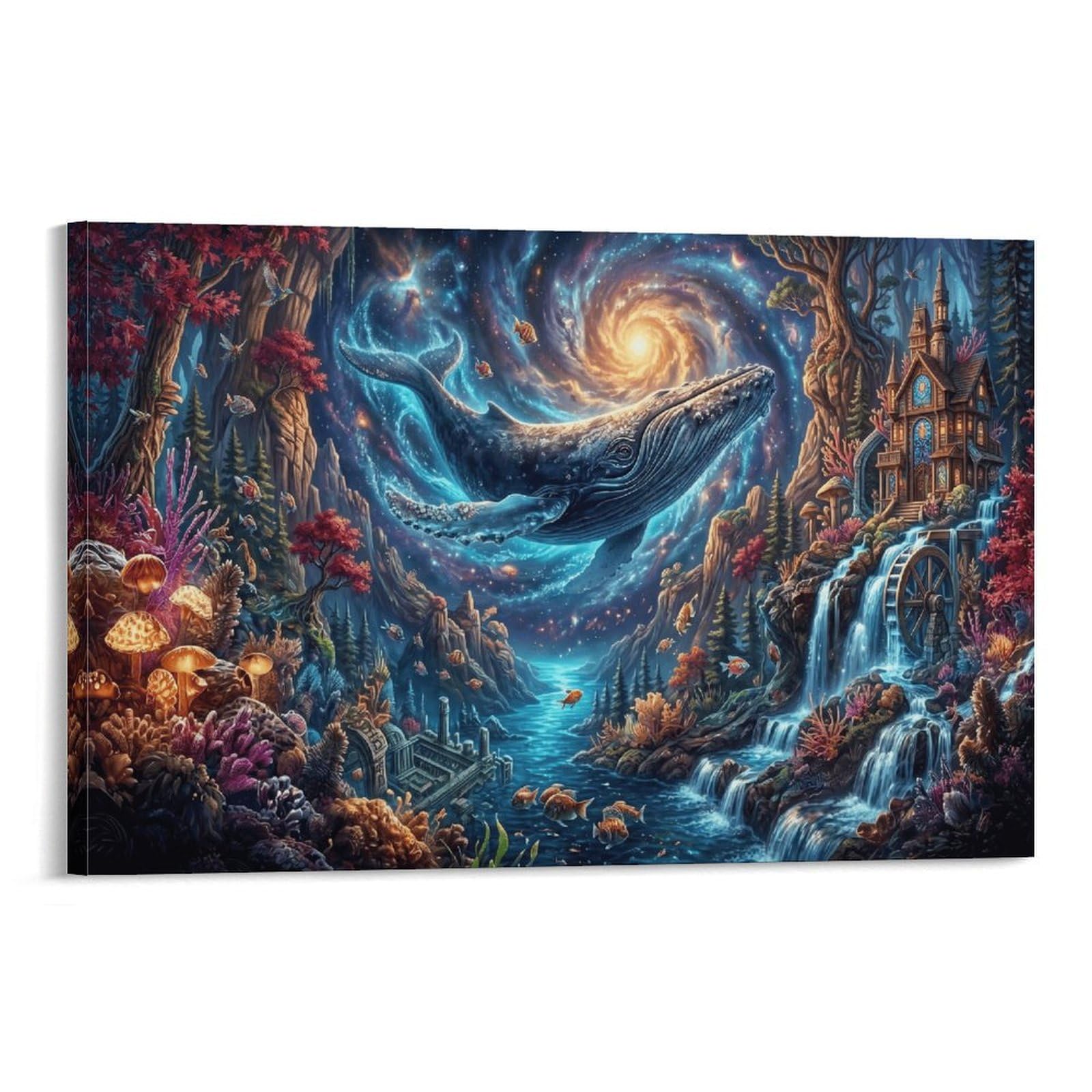 XPASHIQWC Whale Wall Decor Poster Waterfall Cabin Giclee Canvas Prints Modern Wall Art Picture Wall Hanging for Home Decorations 24x36inch(60x90cm)
