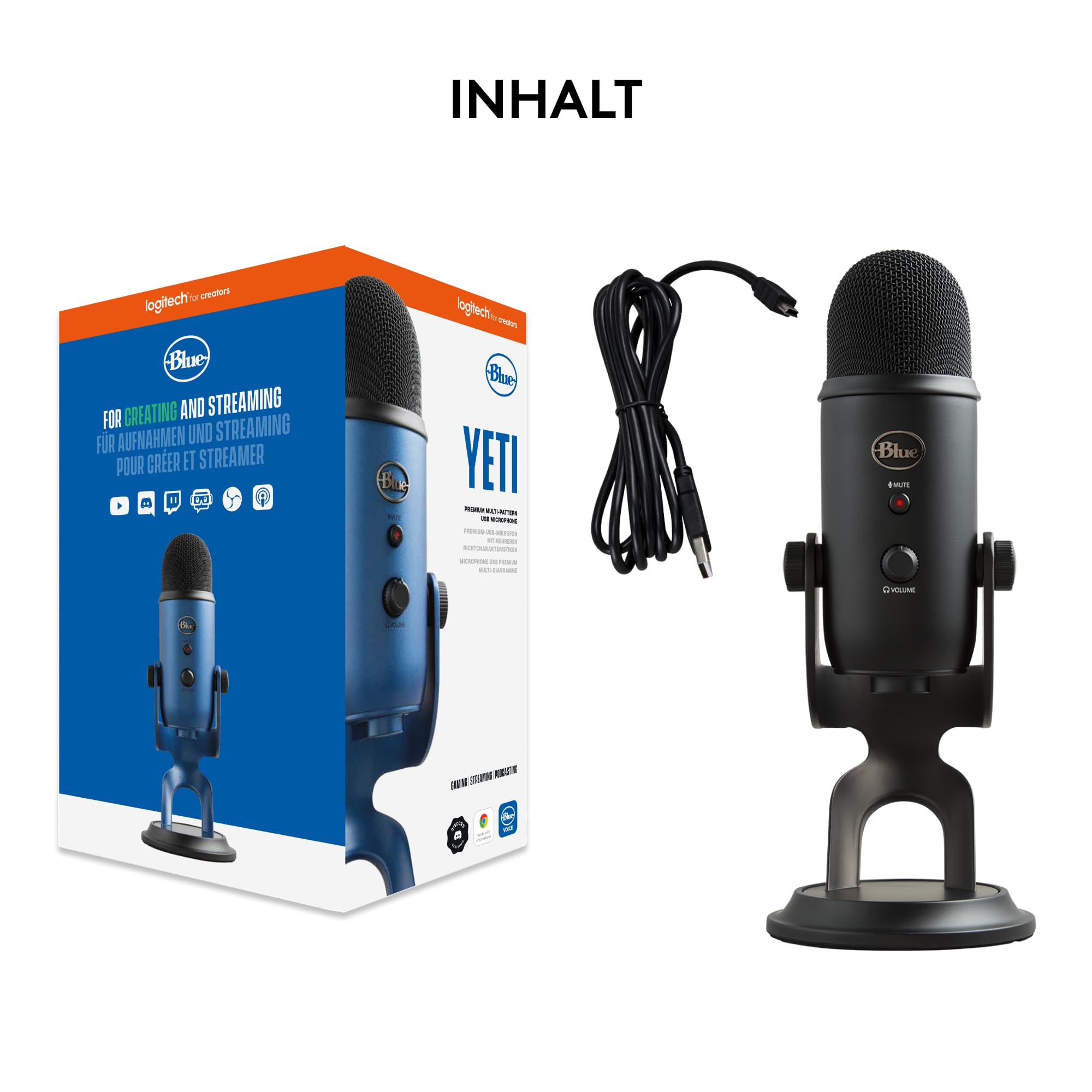 Blue Microphones Yeti Professionelles USB-Mikrofon für Aufnahmen, Streaming, Podcasting, Broadcasting, Gaming, Voiceover und mehr, Plug 'n Play auf PC und Mac - Schwarz