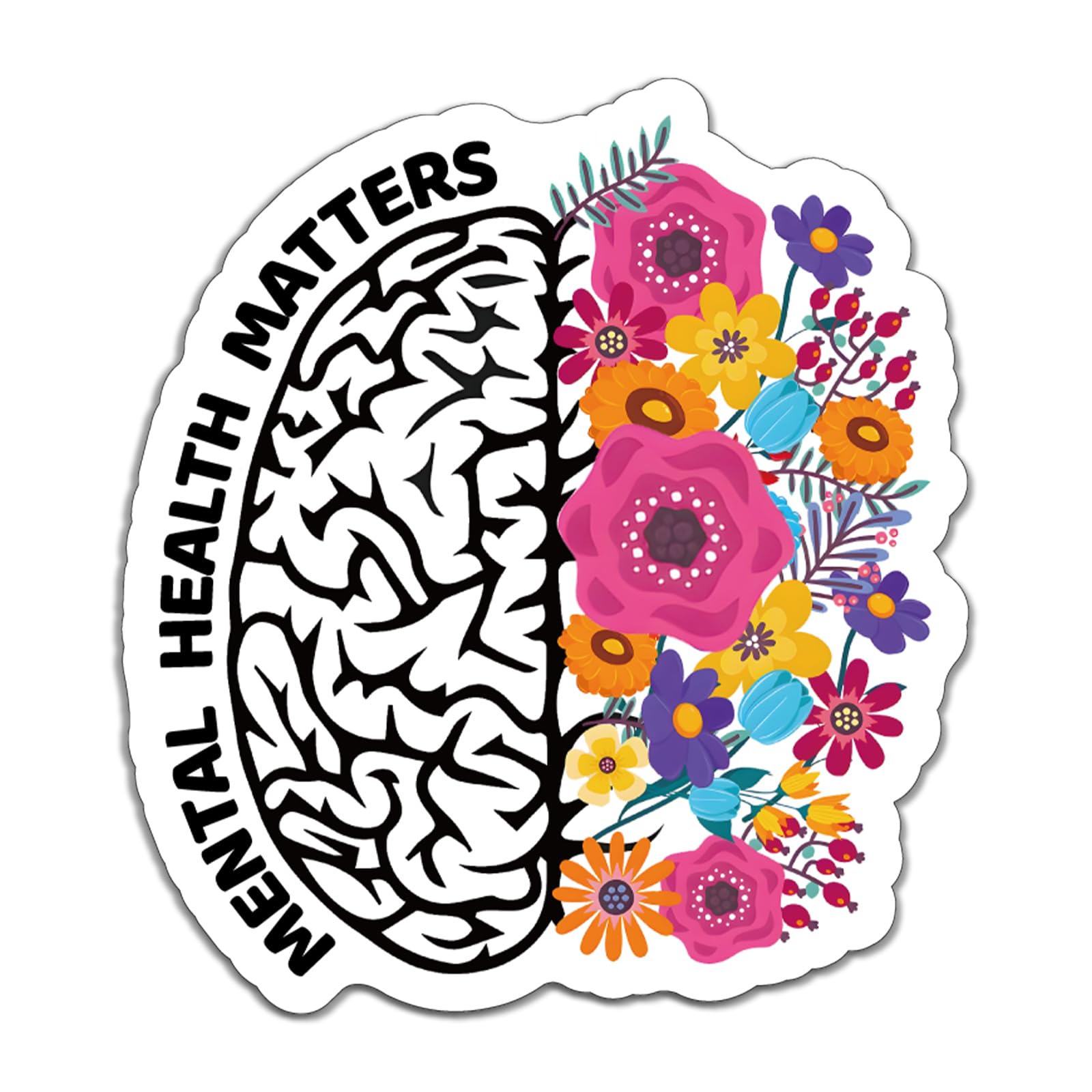YAZMEEN 20 Pcs Funny Brain Floral Stickers 2.5" Mental Health Matters Nurse Stickers Decals for Water Bottle Laptop Phone Funny Work Accessories for
