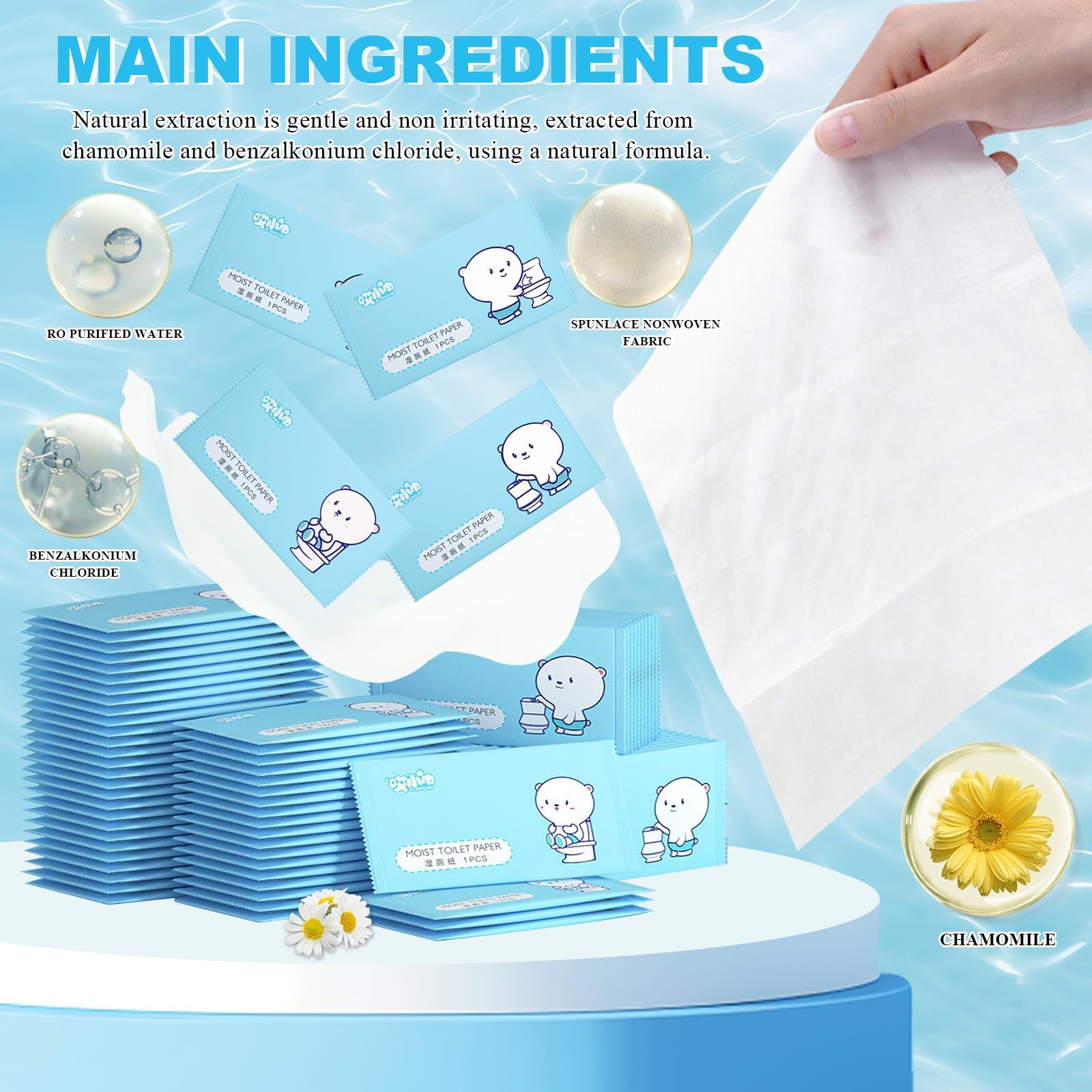 100 Stück feuchte Tücher, befeuchtete Reinigungstücher, Körperreinigung, Intim-Tücher, einzeln verpackt, für Menstruationszyklus und Post-Partum (Blau, 100)