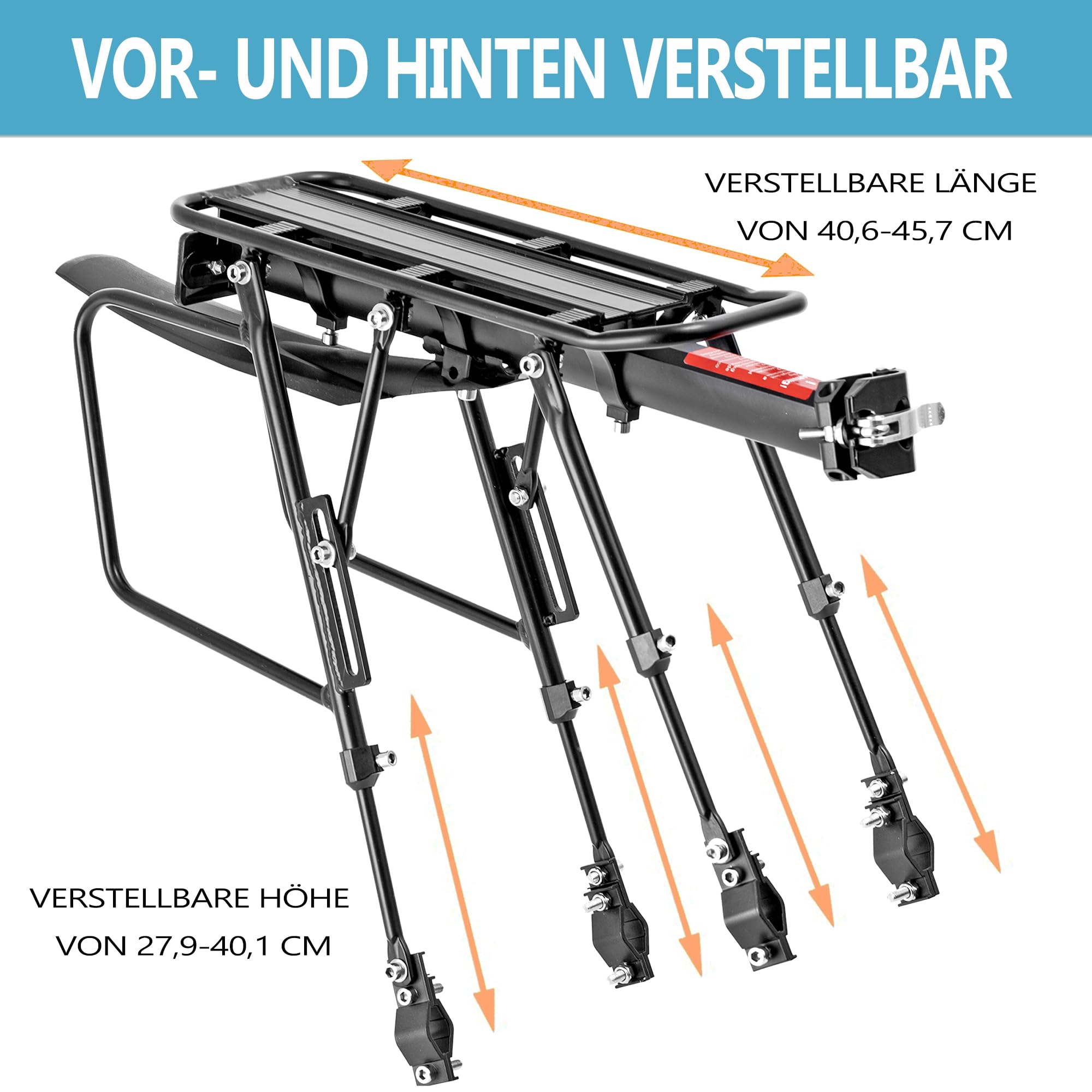 Fahrrad Gepäckträger Set [24-29 Zoll ]- 100KG Tragfähigkeit Fahrrad Gepäckträger Hinten mit Schutzblech und großem Reflektor, Schnellverschluss Fahrradträger für Mountainbike & Rennrad