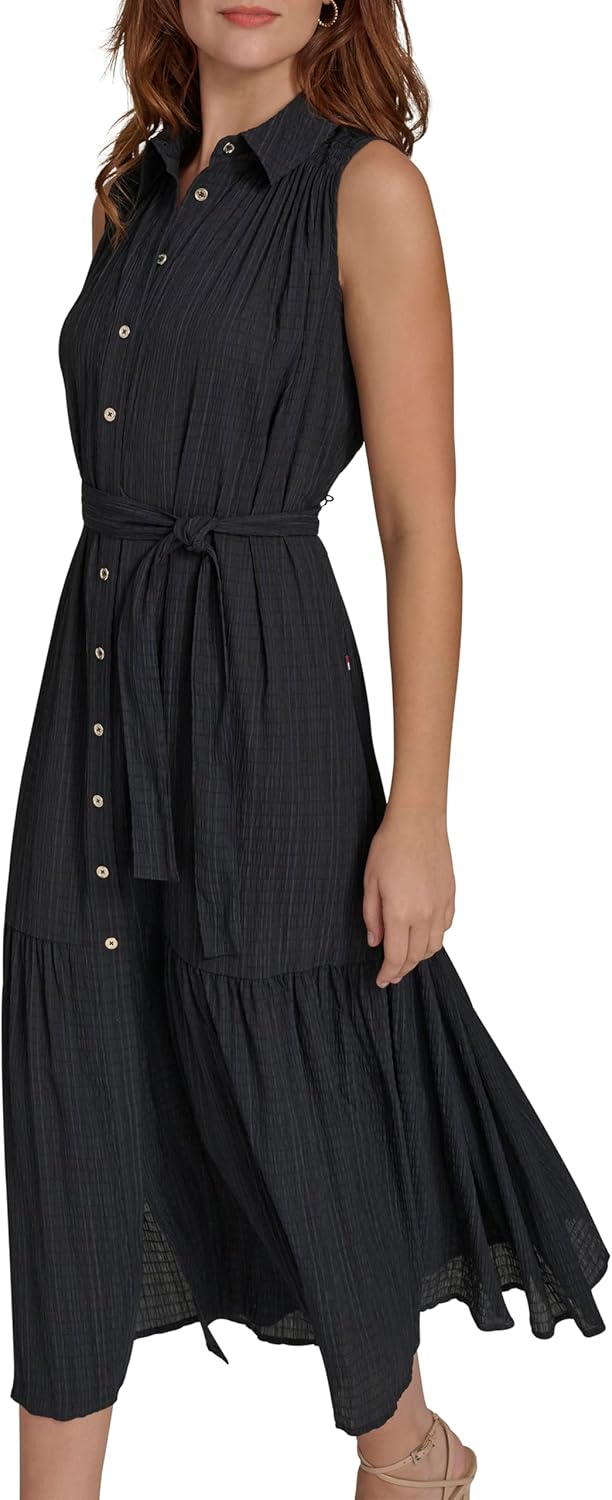 Tommy Hilfiger Womens Sleeveless Midi Shirt Dress