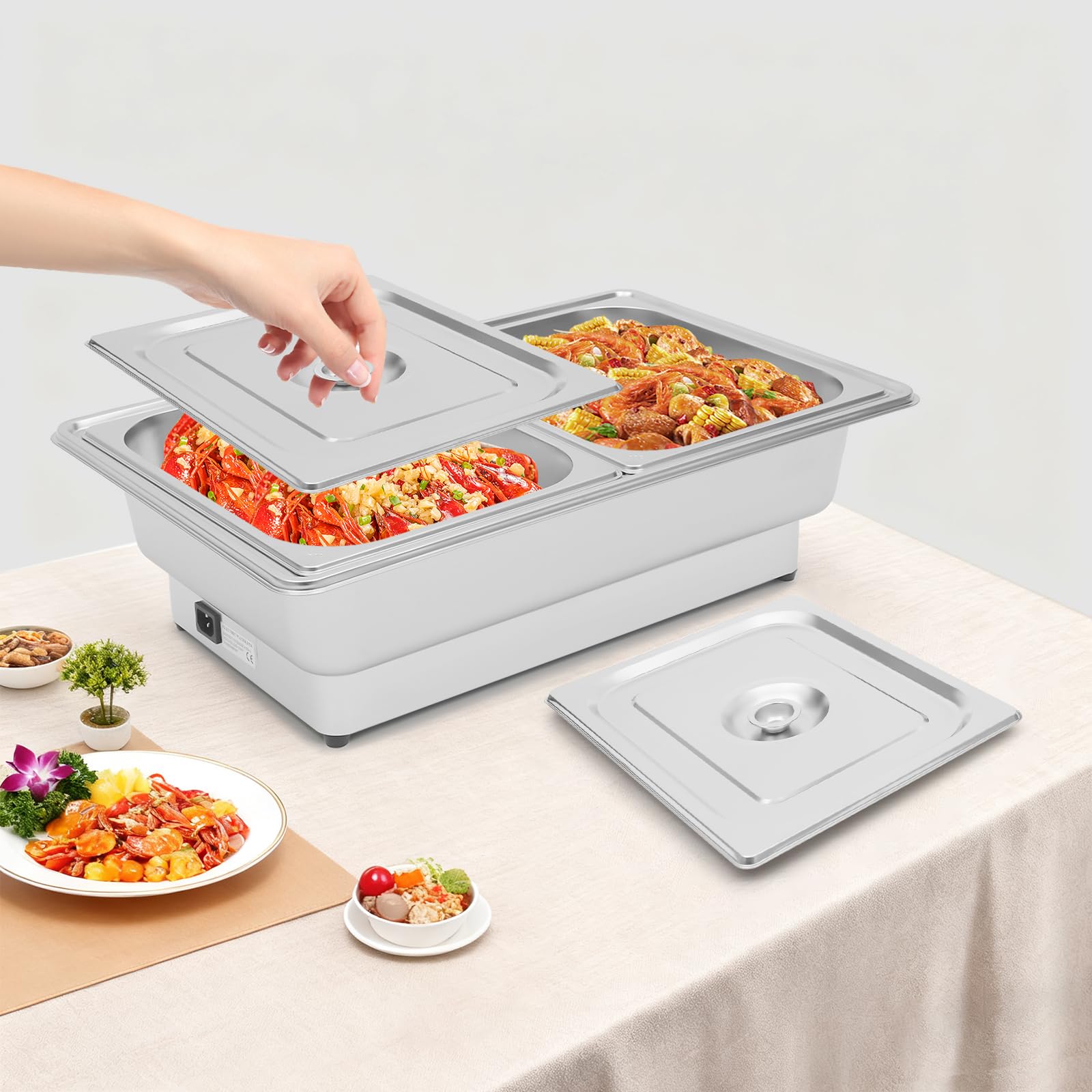 Chafing Dish elettrico in acciaio inox con GN 1/2 | 9 litri | 35 – 80 ℃ | scaldavivande per buffet catering party