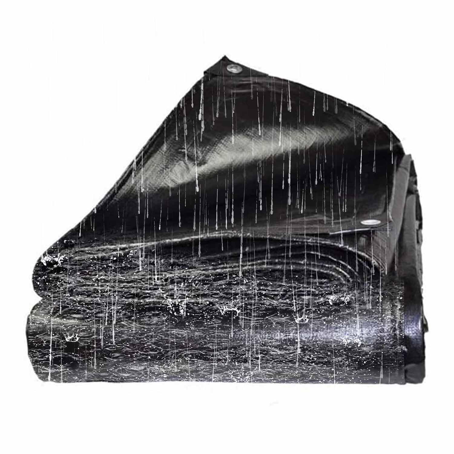 Ffsaacol Heavy Duty Double-Sided Waterproof Poly Tarp, Thick Polyethylene Tarpaulin Cover, for Tent, Camping, Storage, Boat, Bikes, Vehicles Black, 3x8m/10x26ft