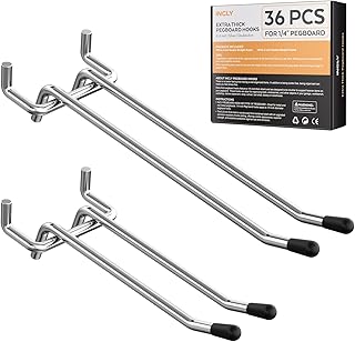 INCLY 4/6 Inch Pegboard Hooks, 36 Pack Heavy Duty Double Arm Peg Board Straight Hooks, Peg Board Tool Hangers Fit for 1/4" Pegboard Garage Hanging Tools, Craft Organizing, Kitchen, Store