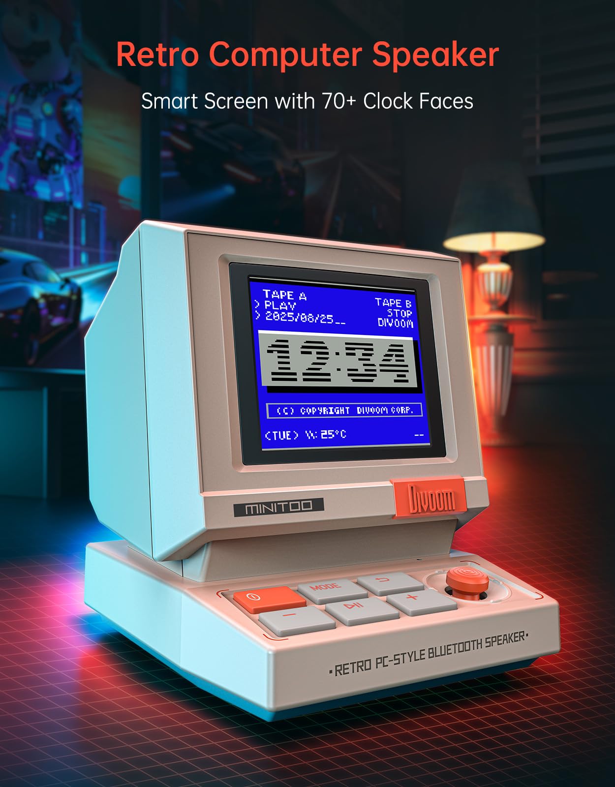 Divoom MiniToo Retro PC-Style Computer Speaker, Pixel Screen with DIY Faces view 2