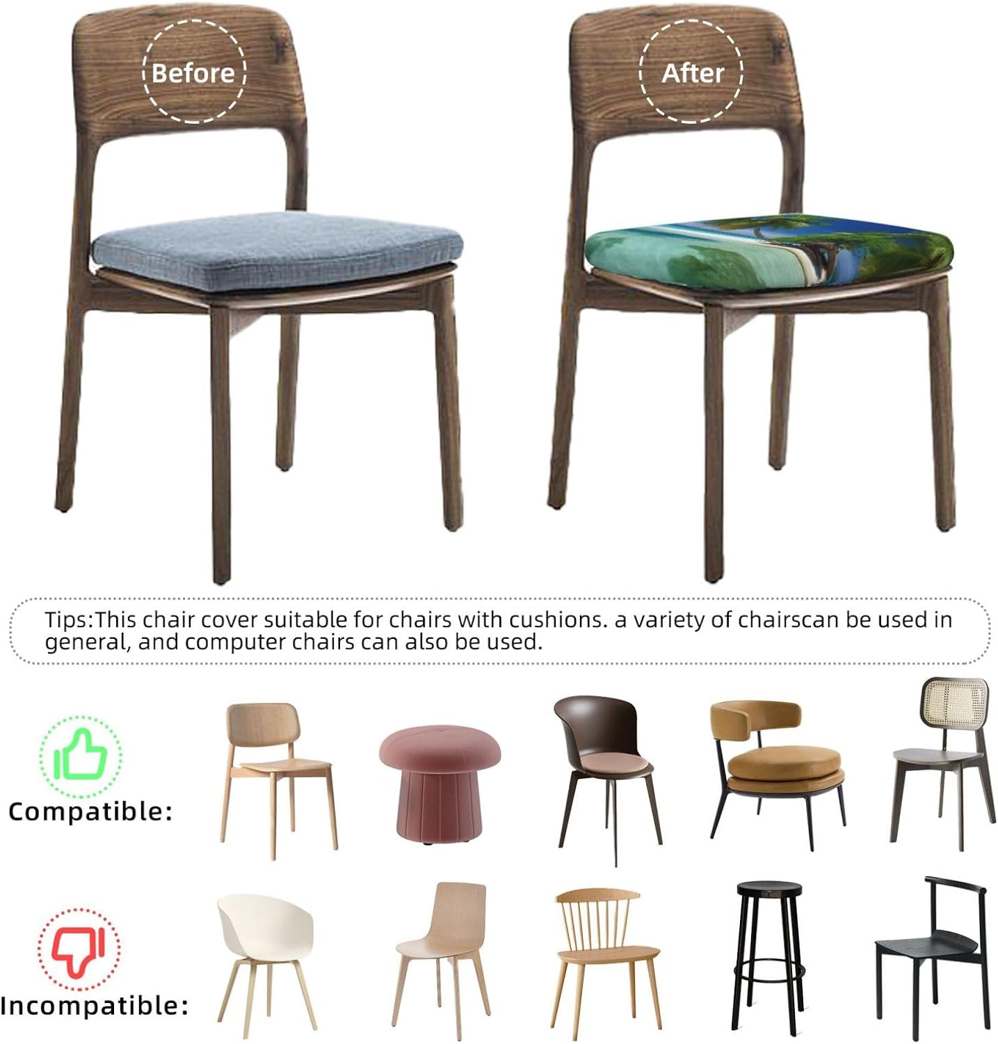 Palm Trees and Clear Sea Print Square Cushion Covers 6 Pcs Set Elastic Non-Slip Seat Cushion Slipcovers Pet Furniture Protectors for Chair, Sofa