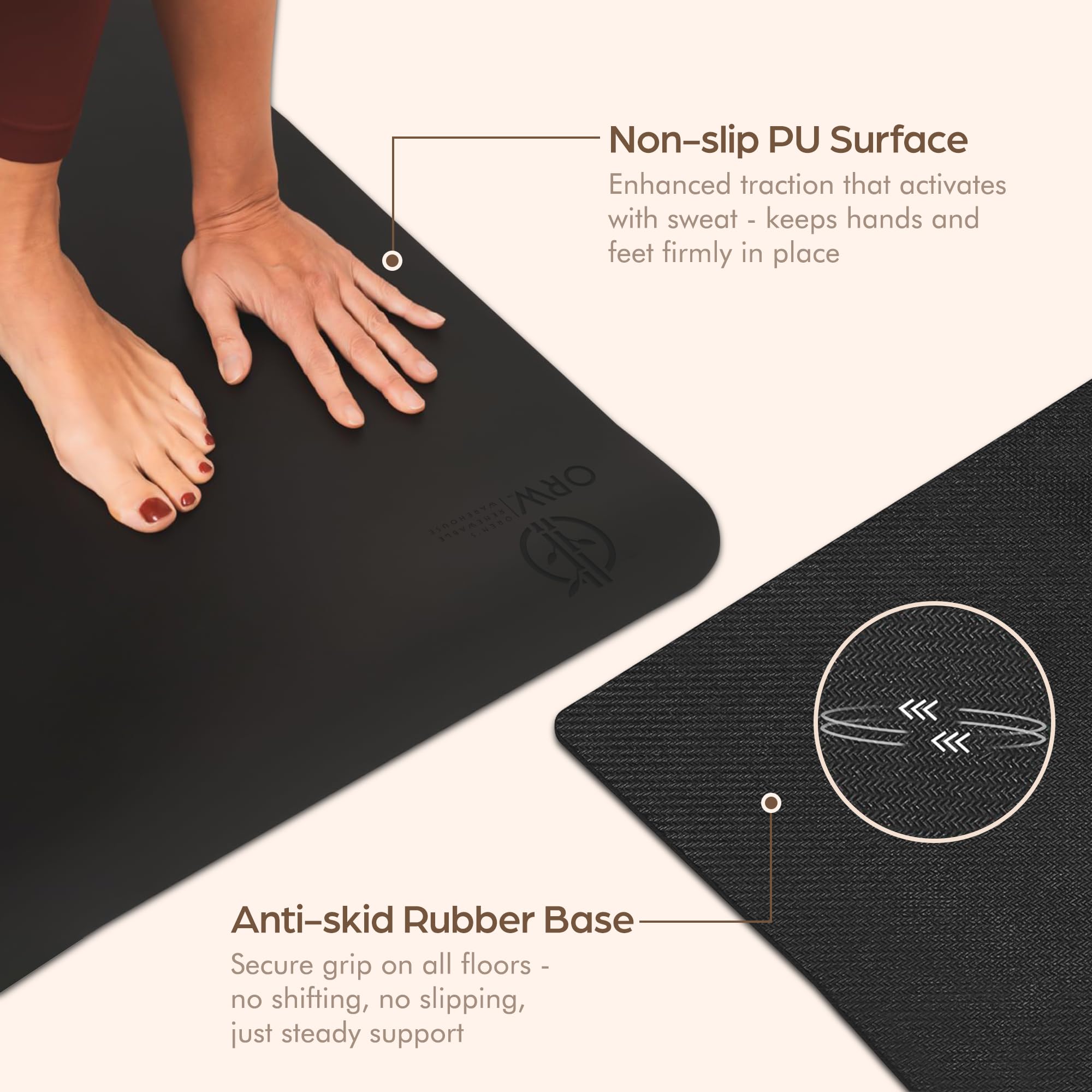 ORW Tapete de yoga de alta calidad, superficie antideslizante, base de goma, 4 mm de grosor, yoga caliente y gimnasio, 72 x 26 pulgadas, color negro, edición limitada Explore the Warehouse