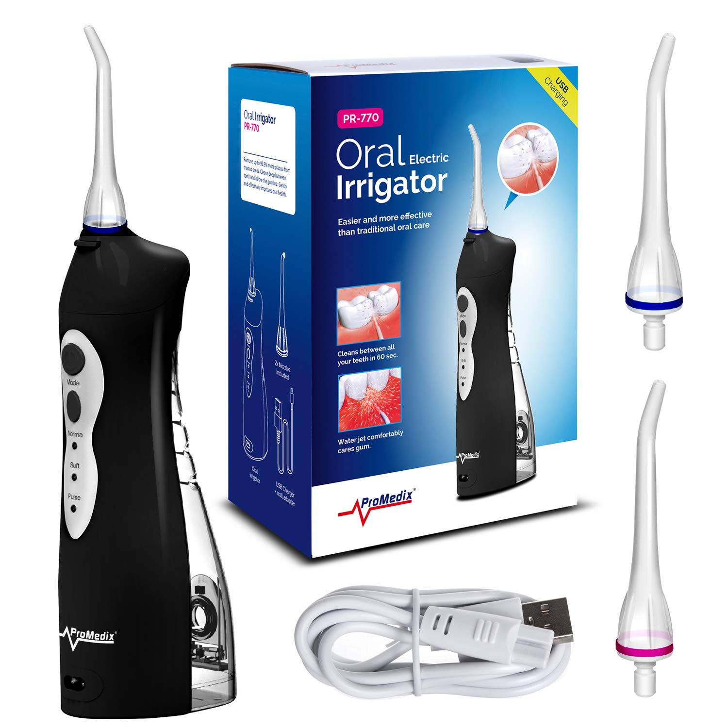 PR-770 Cordless Irrigator Oral Dental Care 3 Modes of Operation IPX7 High Water Pressure 4 Tips