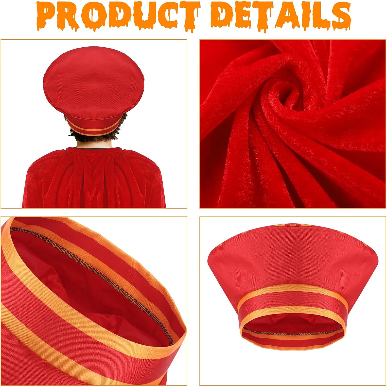 Ramede 5 Pcs Renaissance Cosplay Outfit for Women Halloween Red Velvet Set Hooded Cape Medieval Hat Belt Women Short Gloves for Halloween Carnival Fancy Dress