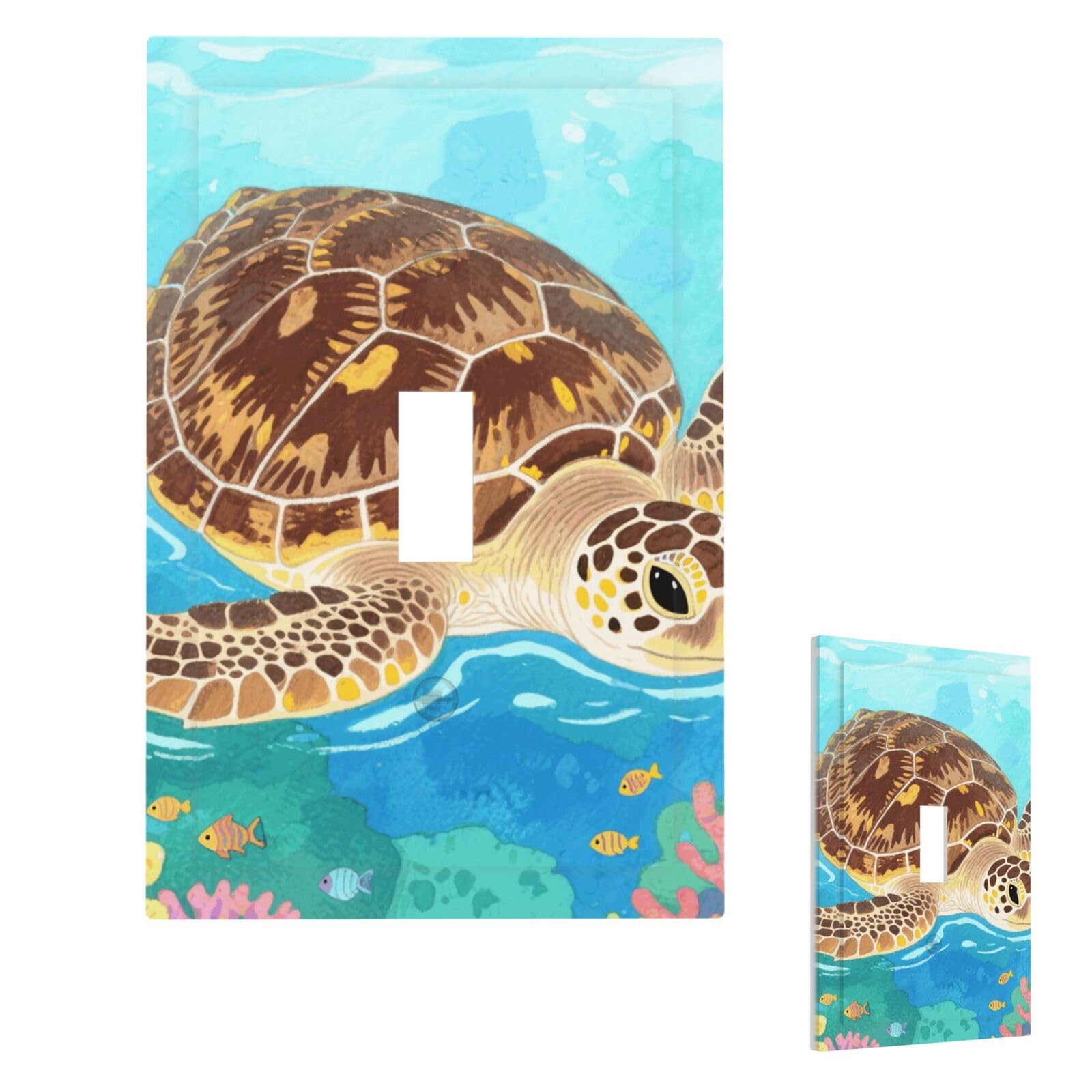 Fekiloot Single Toggle Watercolor Wild Turtle Wall Plate Cover Modern Decorative 1 Gang Light Switch Cover Unbreakable Receptacle Outlet Covers For Living Room Bedroom Home Decor