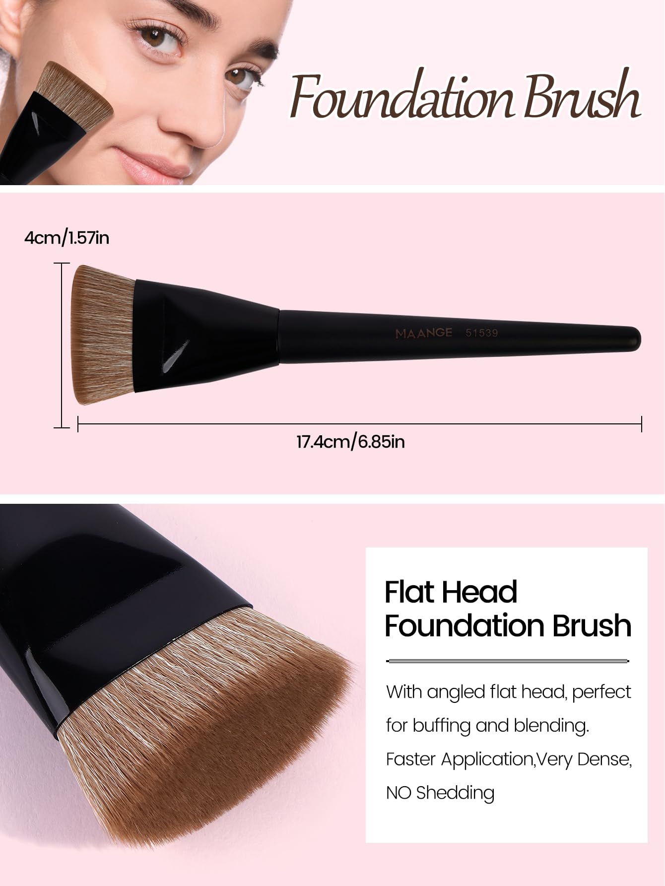 MAANGE Pennello per make-up per fondotinta, 4 pezzi Premium Foundation & Correttore Brush (piatto/obliquo/arrotondato obliquo/appuntito) per fondotinta liquida, crema, polvere e contouring