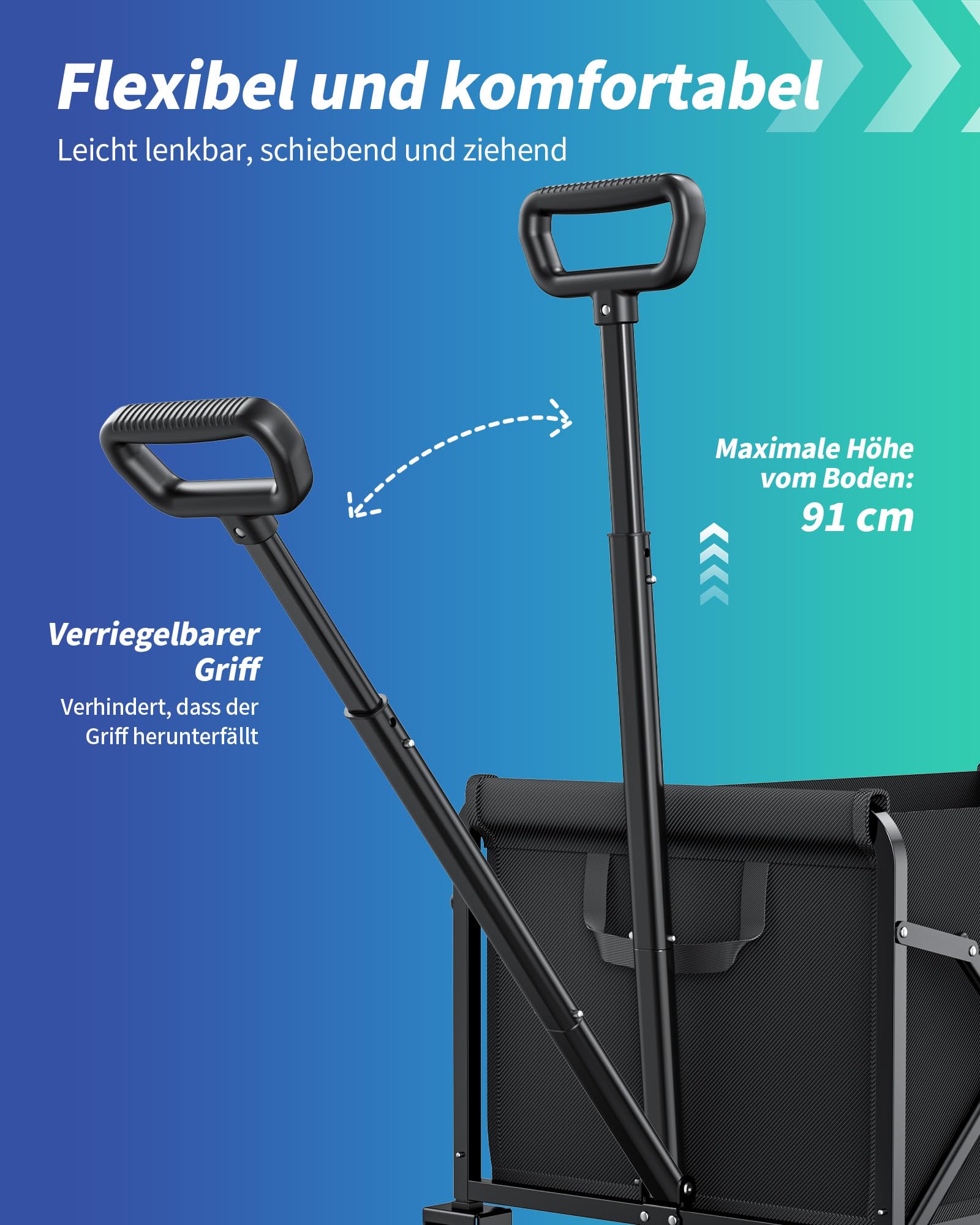 klein Kitsure Bollerwagen Faltbar – Handwagen mit Hartplastikrädern, 71,1 x 43,2 x 91,5 cm Transportkarre für Einkäufe, Garten, Camping, Sport & Angeln, Schwarz