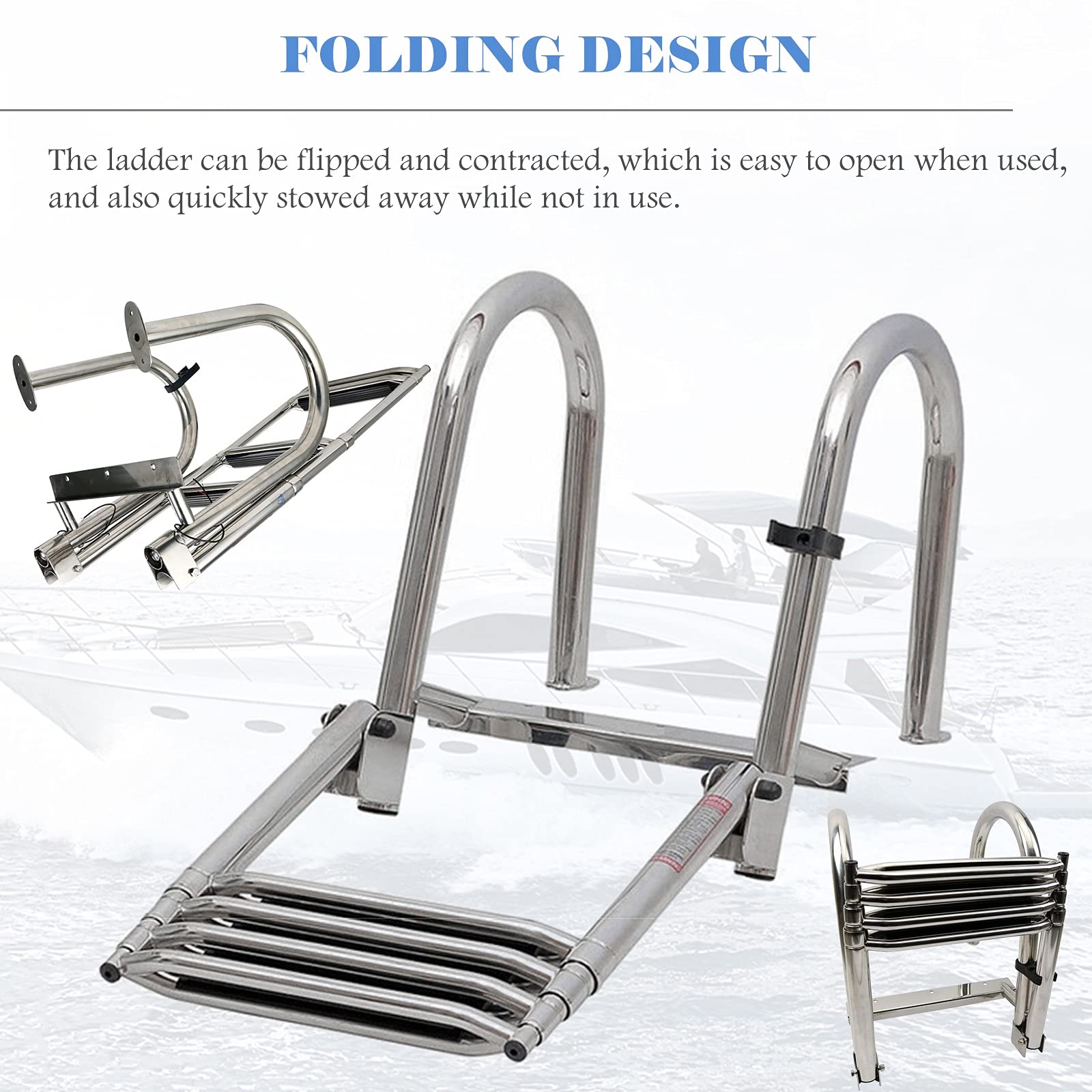Scaletta per barche in acciaio inox, pieghevole a 4 gradini, per banchina, design telescopico resistente, ideale per yacht e pontoni