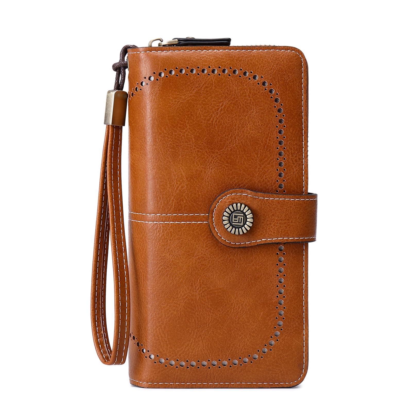 VONCOSS Women Fashion Zip Around Wallet Large Capacity Long Purse Credit Card Phone Holder Clutch with RFID Blocking and Wristlet Strap