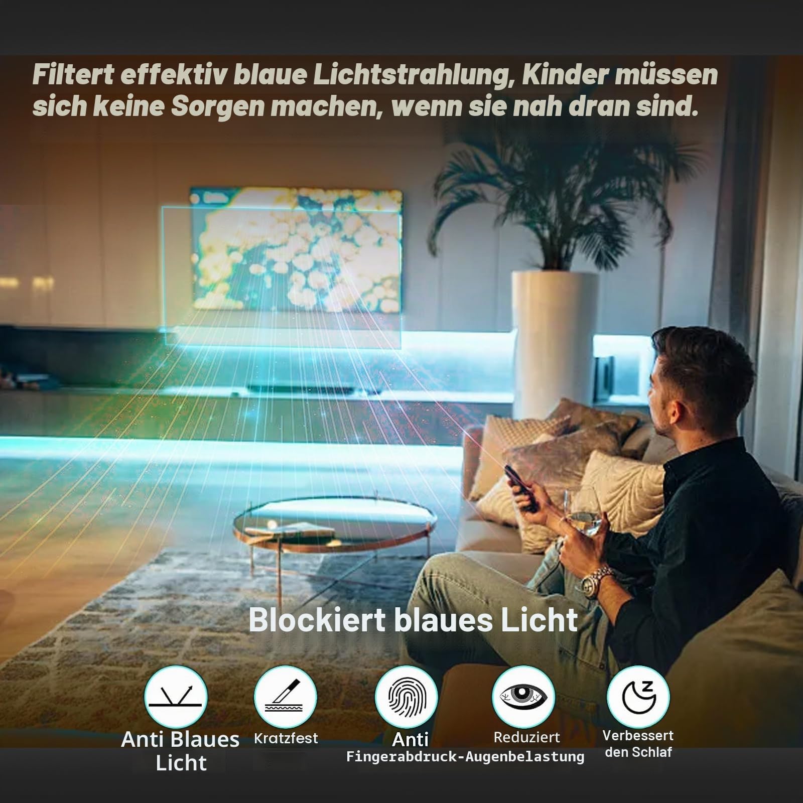 75-Zoll-TV-Bildschirmschutz gegen blaues Licht, entspiegelte TV-Bildschirmfolie, Blaulichtfilter zum Schutz der Augen, kompatibel mit 75-Zoll-TV-Bildschirmen,75inch