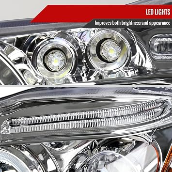 Dual Halo Projector Headlights (Chrome Housing/Clear Lens) Made for and Compatible with 2003-2008 Toyota Corolla