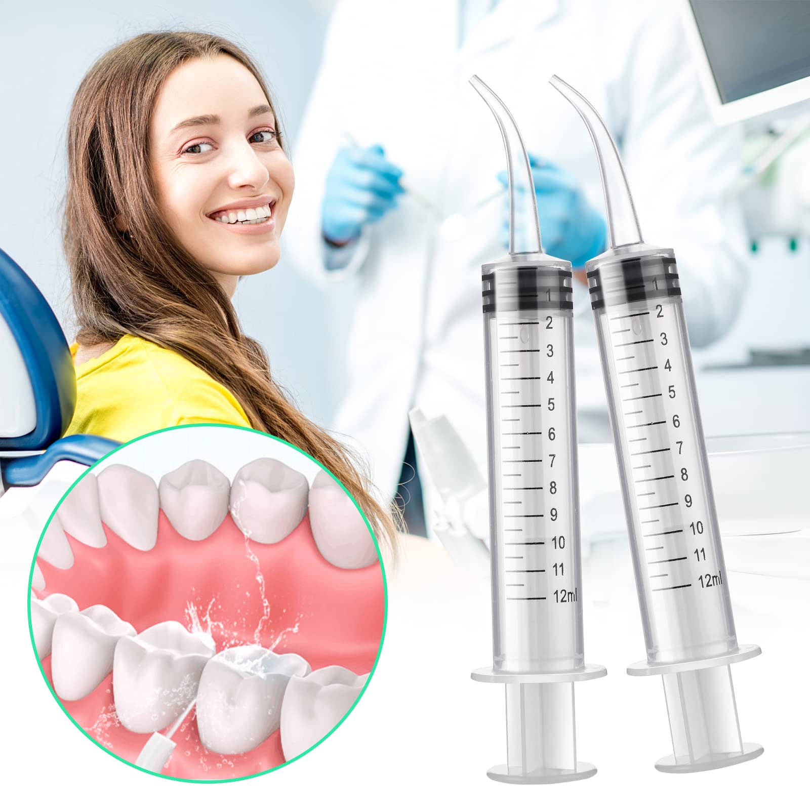 4 Siringhe Dentali In Plastica Da 12 Ml Con Punta Curva E Tappo - Per Irrigazione Orale, Pulizia Denti E Laboratorio - 2