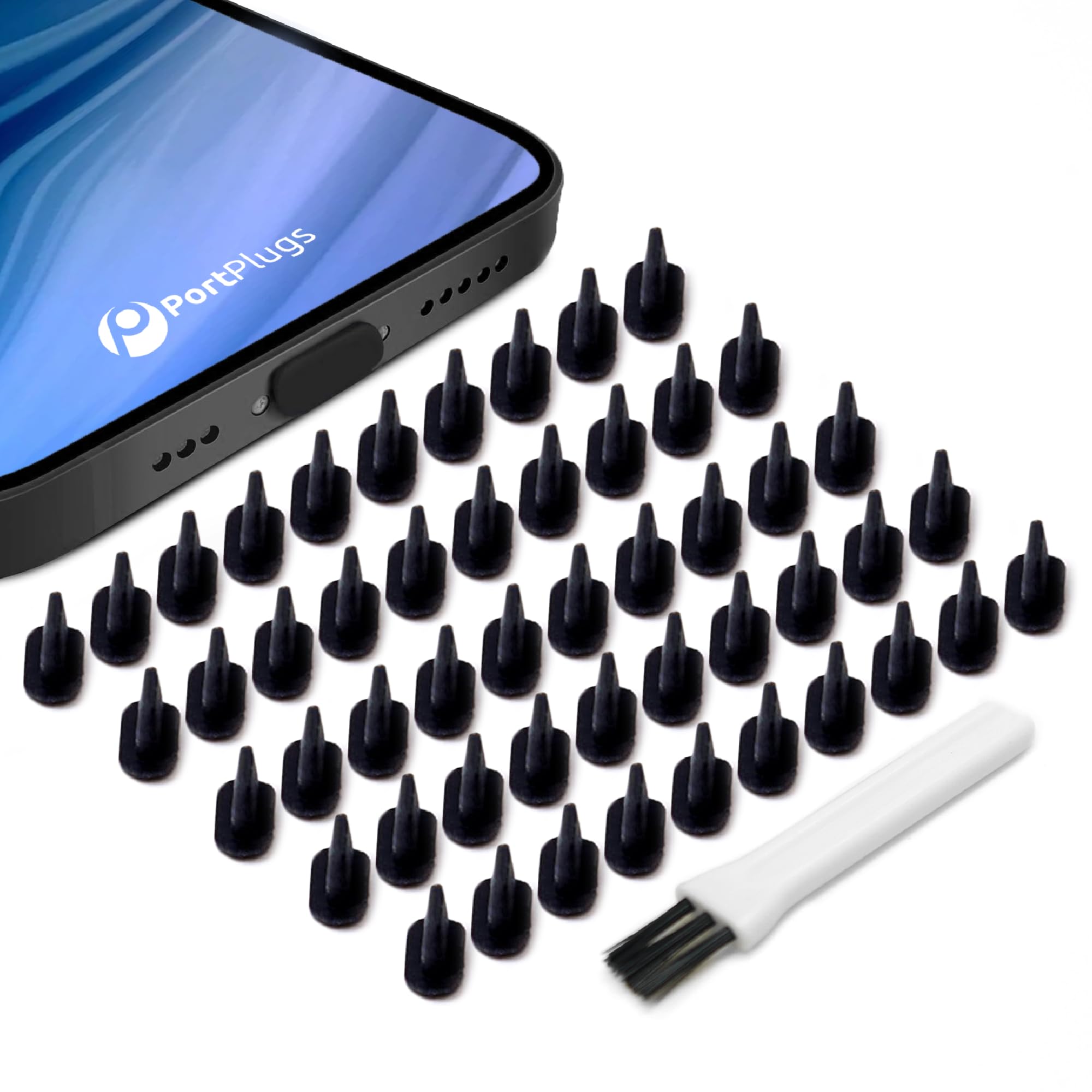 PortPlugs Dust Plugs for iPhone, Compatible with Lightning Port, Low Profile with Cleaning Brush, Keeps Charging Port Clean from Dust Lint, Fits