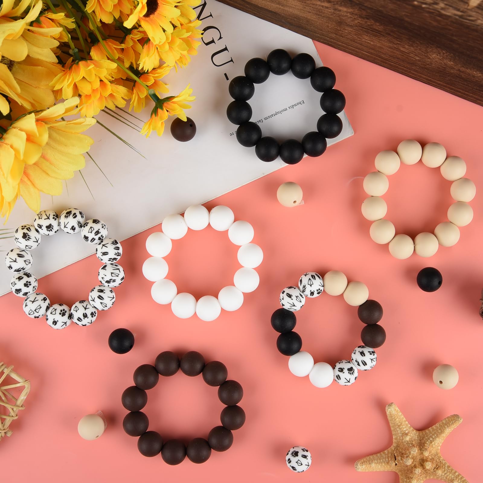 ASTARON 100 Pcs 15mm Silicone Beads for Keychain Making Black Brown Round Beads for Bracelets Crafts Beadable Pens Decorations Jewelry Making Party Favors Supplies - Image 4