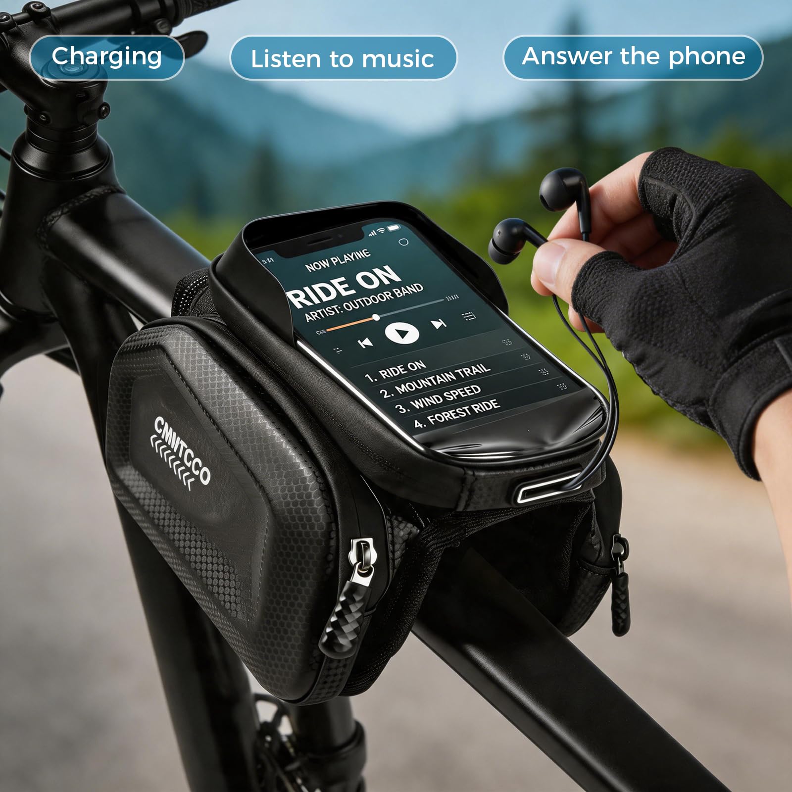 CNMTCCO Fahrradtasche Rahmentasche Wasserdicht Handyhalterung Fahrrad für Smartphone bis zu 7 Zoll, Oberrohrtasche Fahrrad Zubehoer mit TPU Touchscreenfür Mountainbikes, Rennräder und E-Bikes