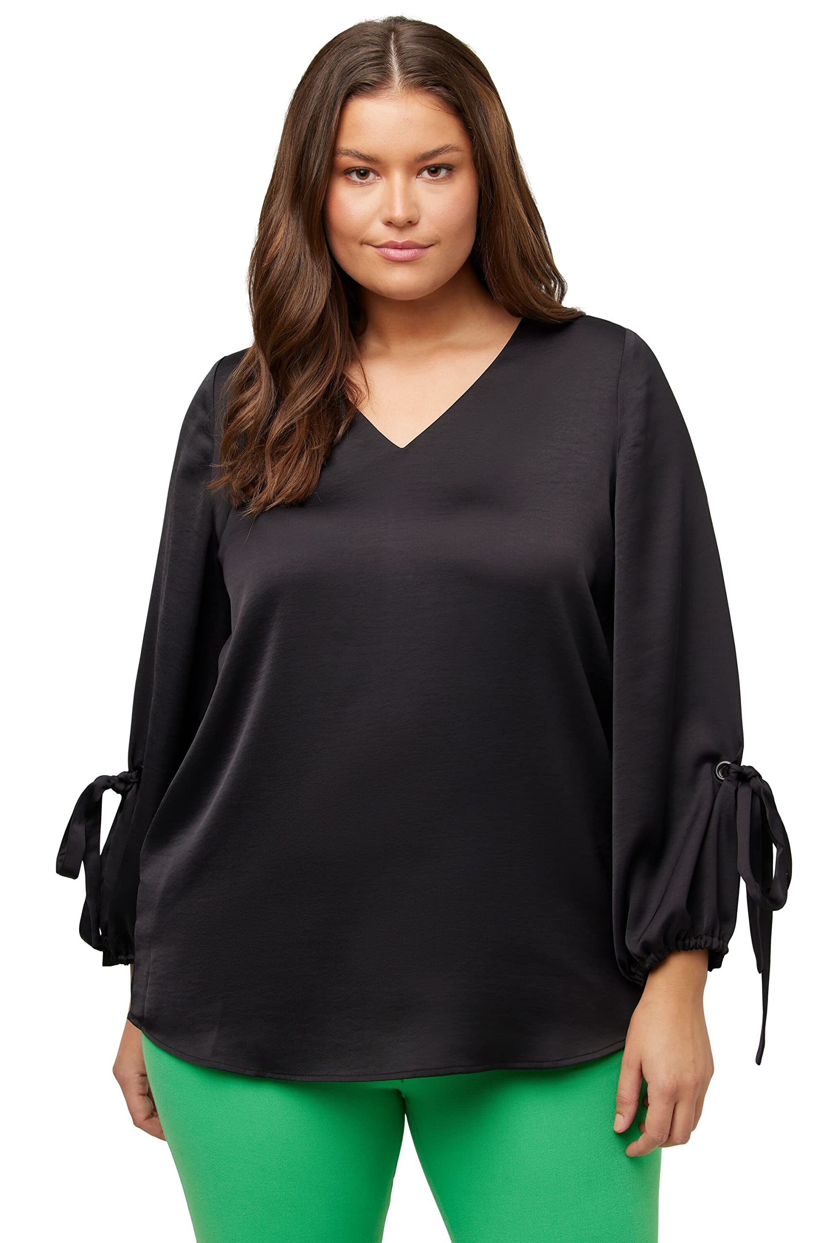 Ulla Popken Women's Balloon Sleeve Blouses, Schwarz, 28 UK/30 UK