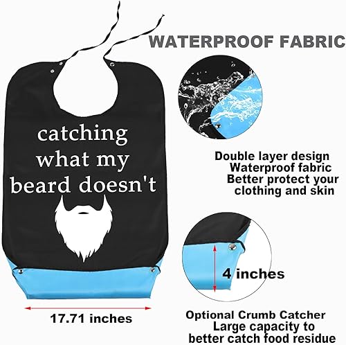 Miniatura 3 de Catching What My Beard Doesn't Baberos para adultos con atrapador de migas Bromas de mordaza Babero ajustable para comer protectores de ropa