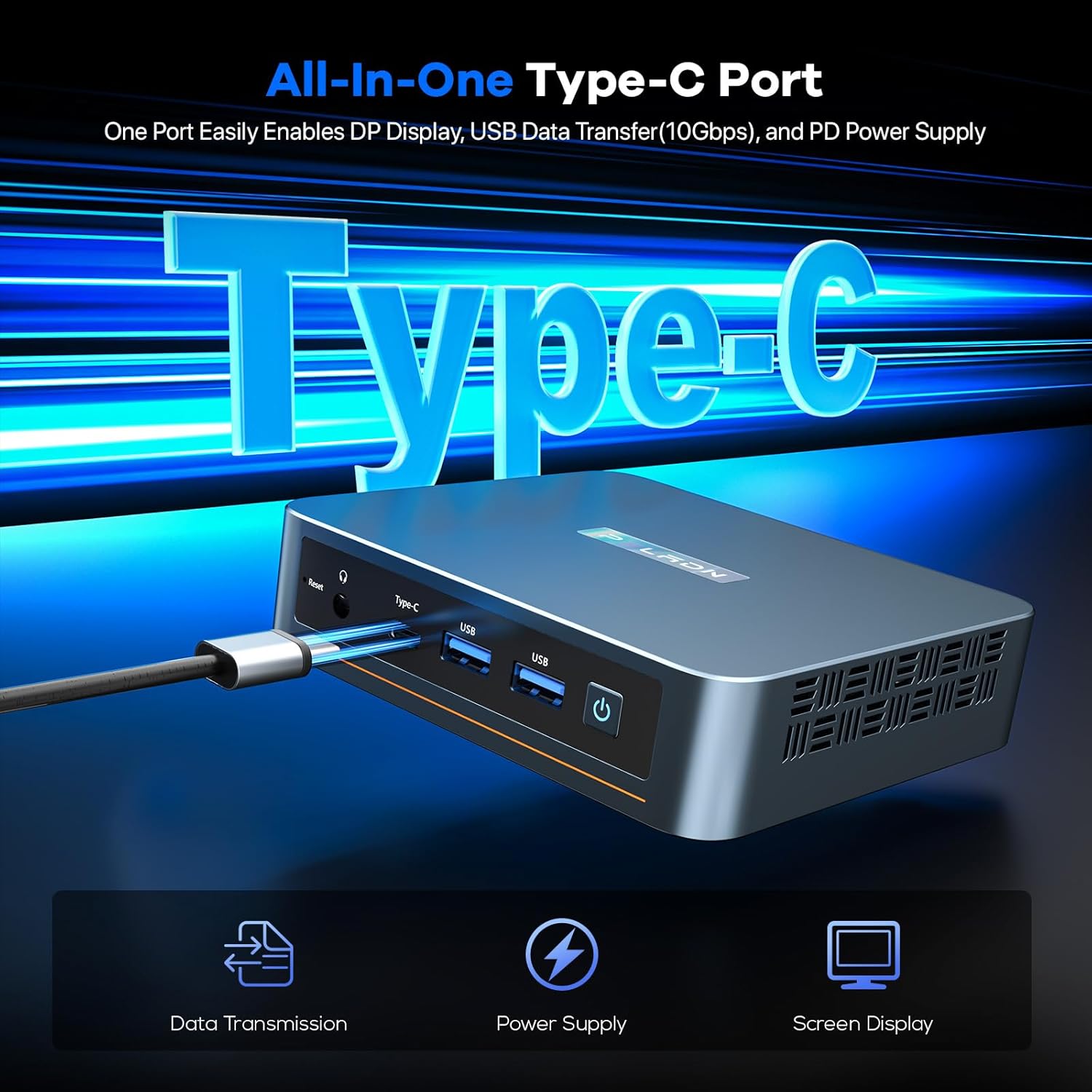 PELADN WI6 N100 Mini PC triple screen display setup