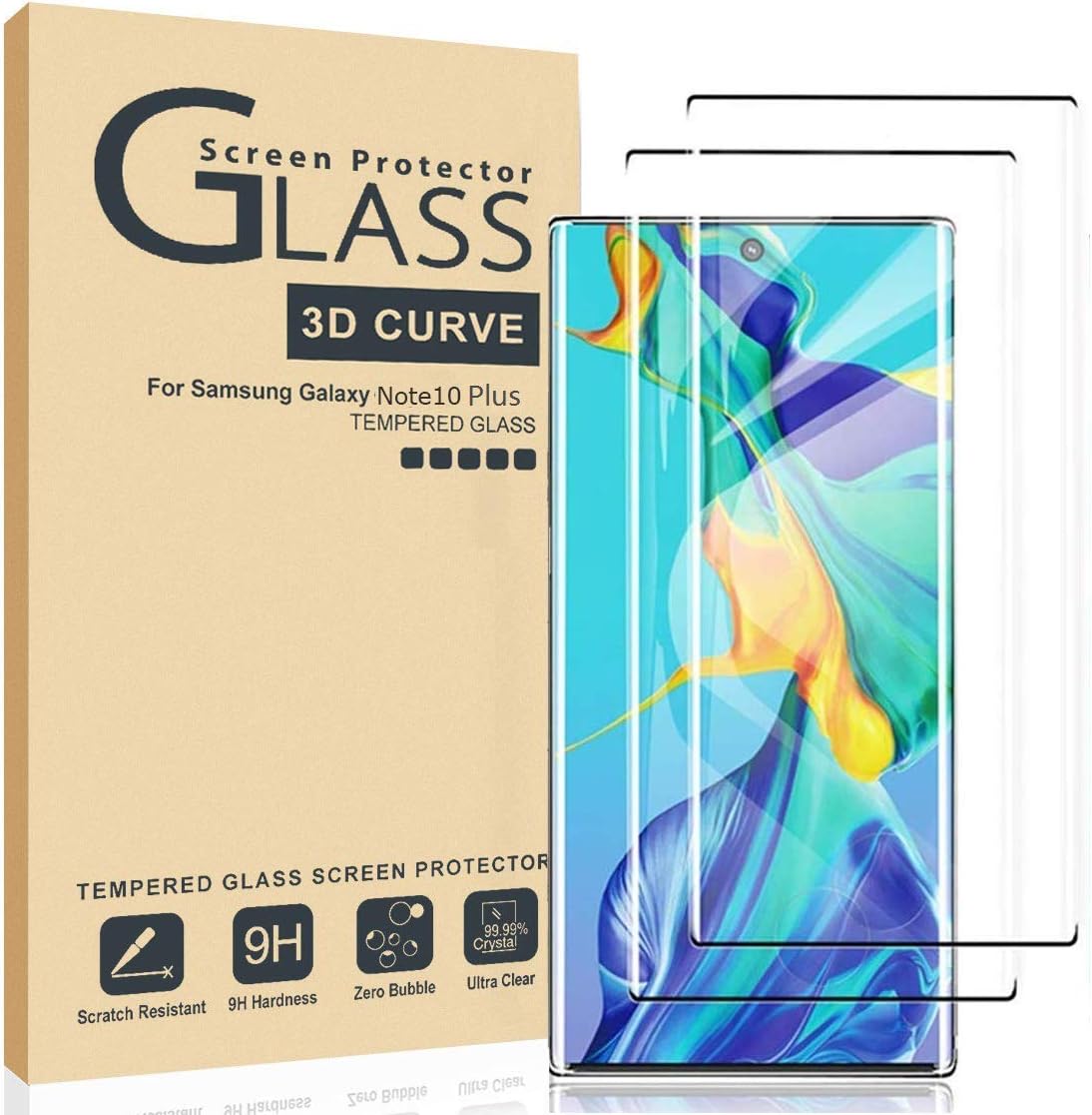AILIBOTE Glass Screen Protector for Samsung Galaxy Note 10 Plus,[2 Pack] 3D Curved Tempered Glass, Dot Matrix with Easy Installation Tray, Case Friendly