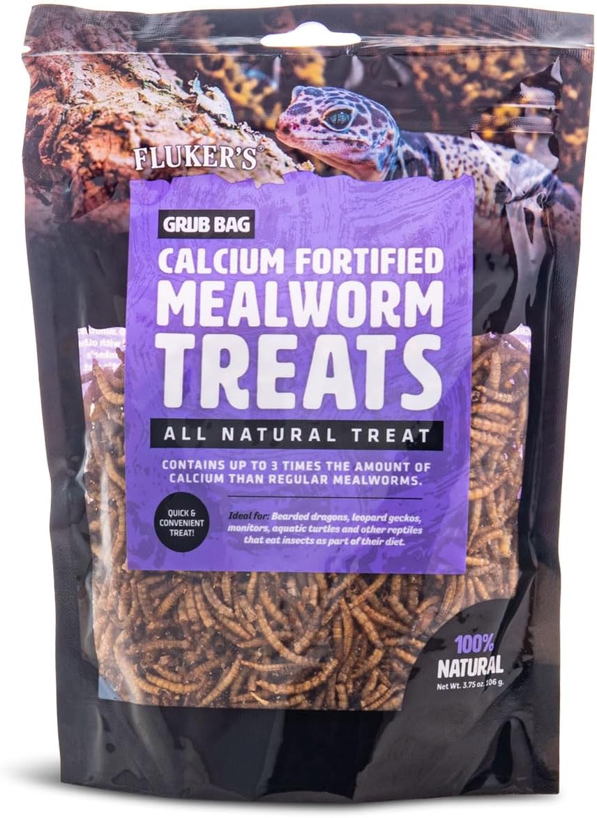 Fluker’s Grub Bag All Natural Calcium Fortified Mealworm Treats, Packed with Protein, Rich in Nutrients, A Reptile Favorite, 3 oz
