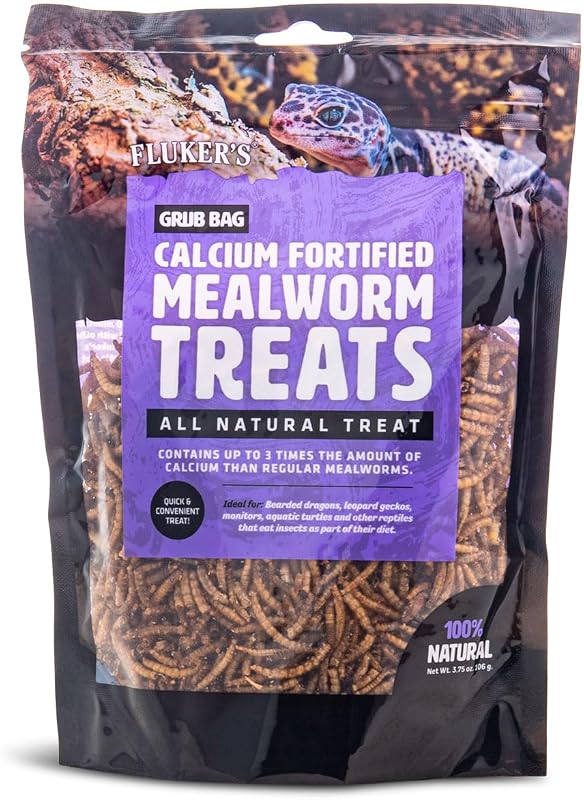 Fluker’s Grub Bag All Natural Calcium Fortified Mealworm Treats, Packed with Protein, Rich in Nutrients, A Reptile Favorite, 3 oz