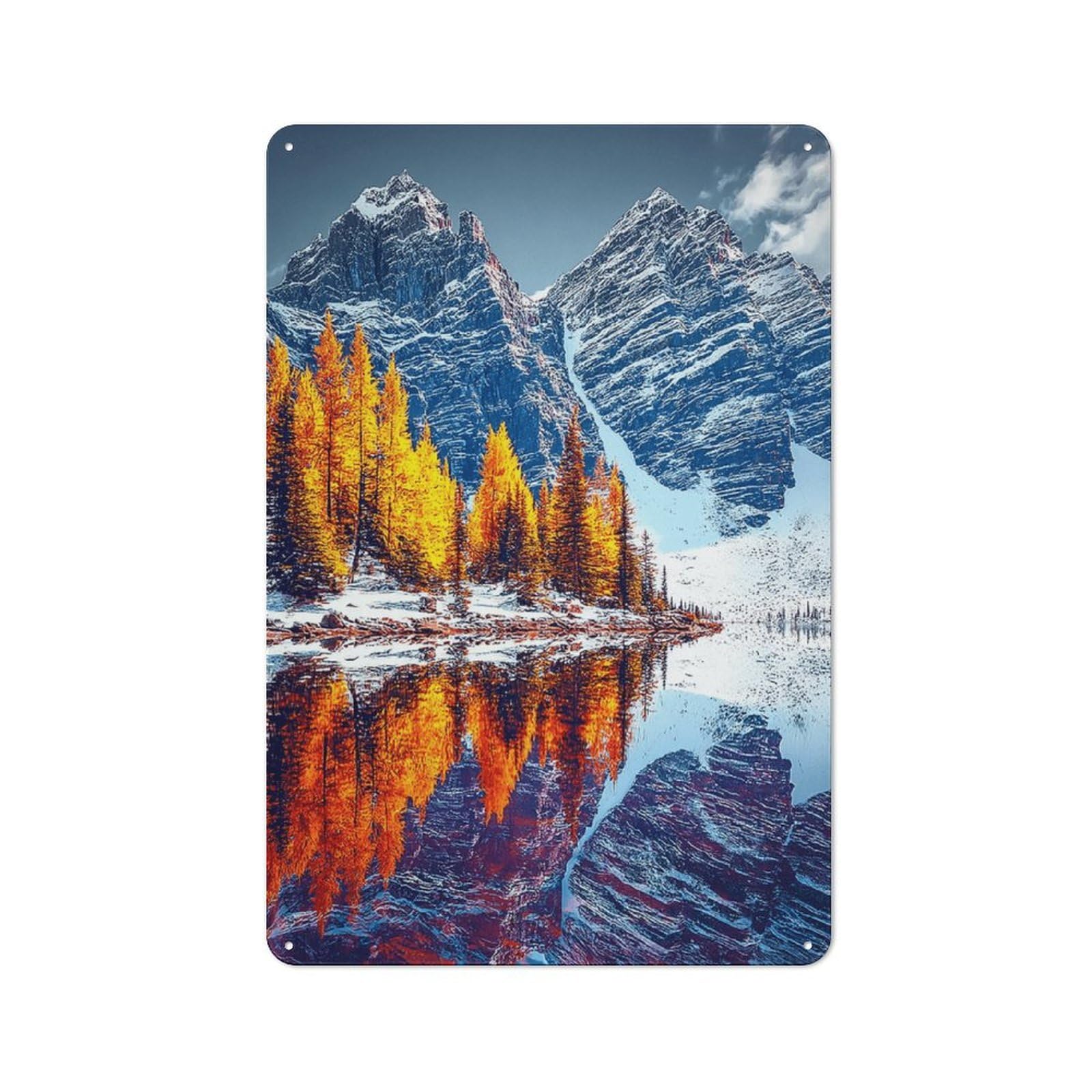 Junmoney Autumnal Reflections In Mountains Retro Metal Wall Sign 30X20cm For Man Cave Or Games Room, For Man Cave Decor Fans Refreshing A Room In Autumn