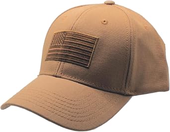 Mens Flag Embroidered Canvas Work Hat Cap Brown