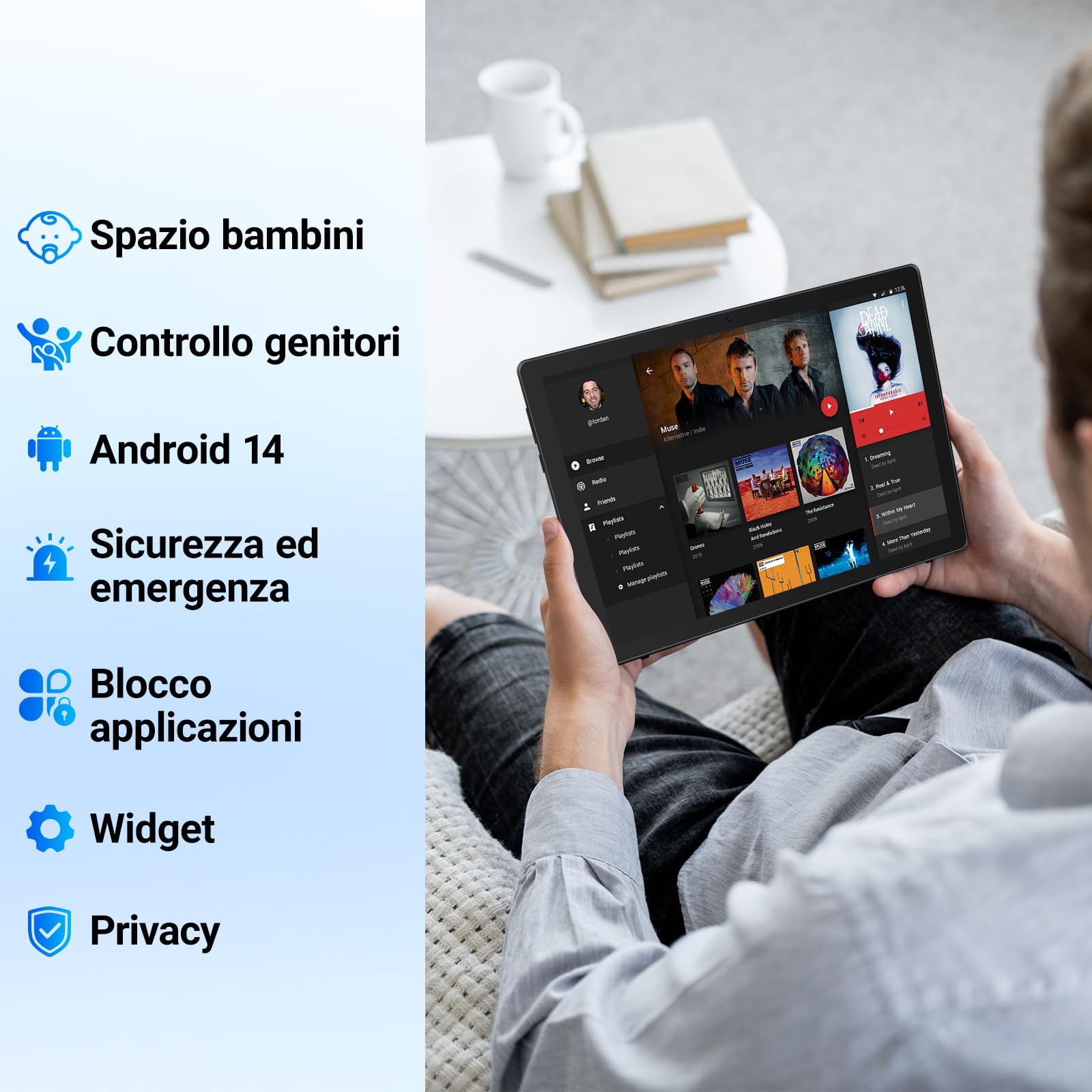 Tablet, 10 Pollici Android Tablet Octa-Core, 64GB ROM 1TB Espandibili, WiFi 6, BT 5.3, Face ID, Schermo 1280x800 HD IPS, Widevine L1, Doppia Fotocamera 5MP+8MP, 5000mAh（Bianco） - 4