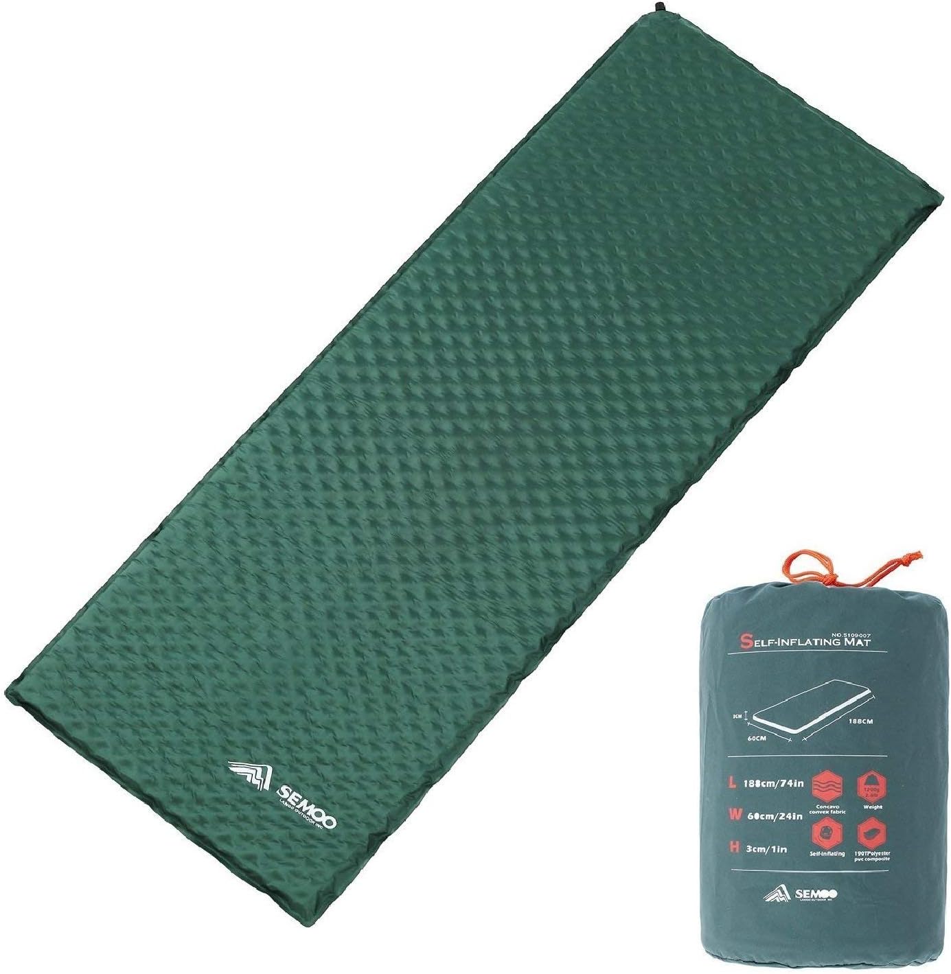 SEMOO Self-Inflating Camping Sleeping Pads Lightweight Comfort 1.2 Inch Thick Water Repellent Coating Mats Great for Indoor Outdoor Backpacking Hiking