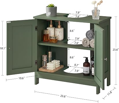 TEENFON Pedestal Sink Storage Cabinet, Under Sink Cabinet with 2 Doors & Shelf, Under Bathroom Sink Cabinet, Pedestal Sink Storage for Bathroom, Green