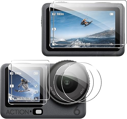 Protector de pantalla para DJI Osmo Action 6 de vidrio templado y protector de lente de cámara de vidrio templado, transparente de alta definición,
