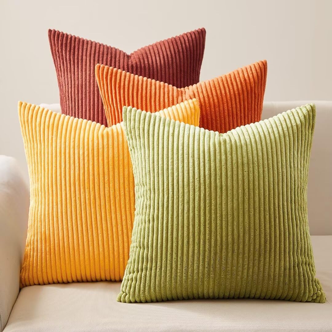 Topfinel Fall 20×20 Set of 4 Couch Decorative Pillow Covers,Modern Burnt Orange Yellow Green Gradient Corduroy Throws Pillow Case,Rustic Western Cushion Covers for Bed Sofa Living Room Home Decor Topfinel Fall 20×20 Set of 4 Couch Decorative Pillow Covers,Modern Burnt Orange Yellow Green Gradient Corduroy Throws Pillow Case,Rustic Western Cushion Covers for Bed Sofa Living Room Home Decor